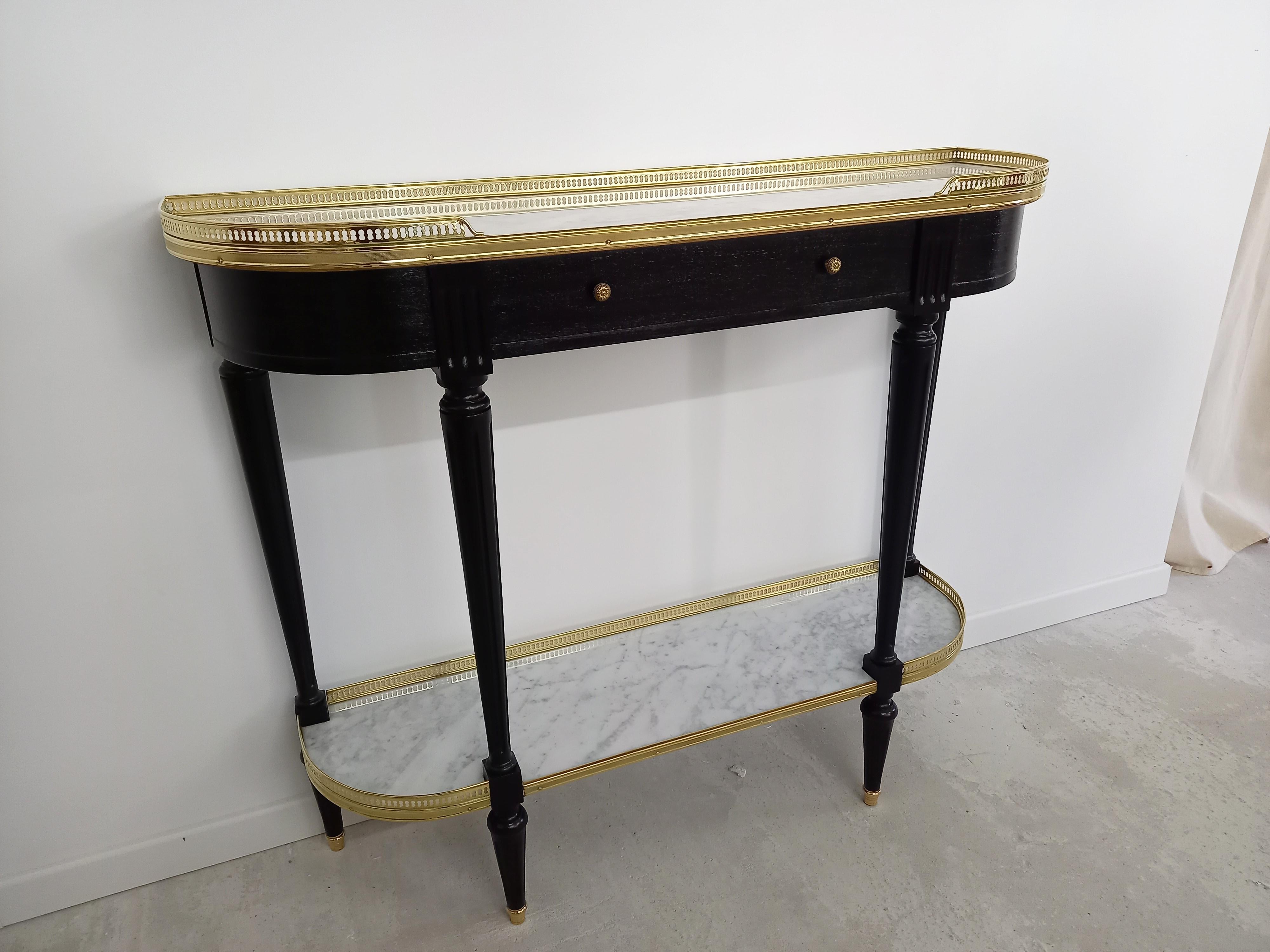 French Louis XVI Style Mahogany Console Marble top, Brass & Bronze 5