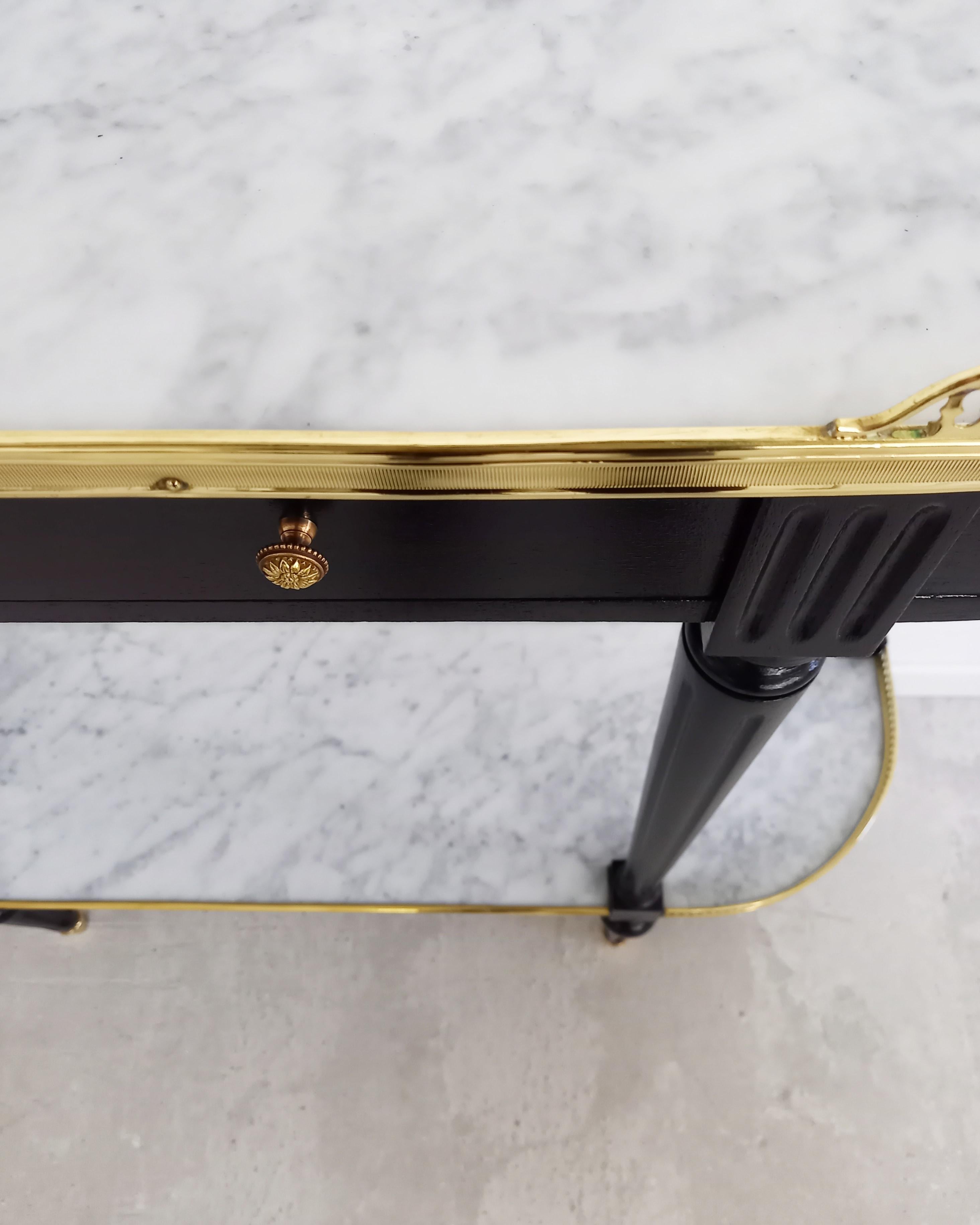 French Louis XVI Style Mahogany Console Marble top, Brass & Bronze 6