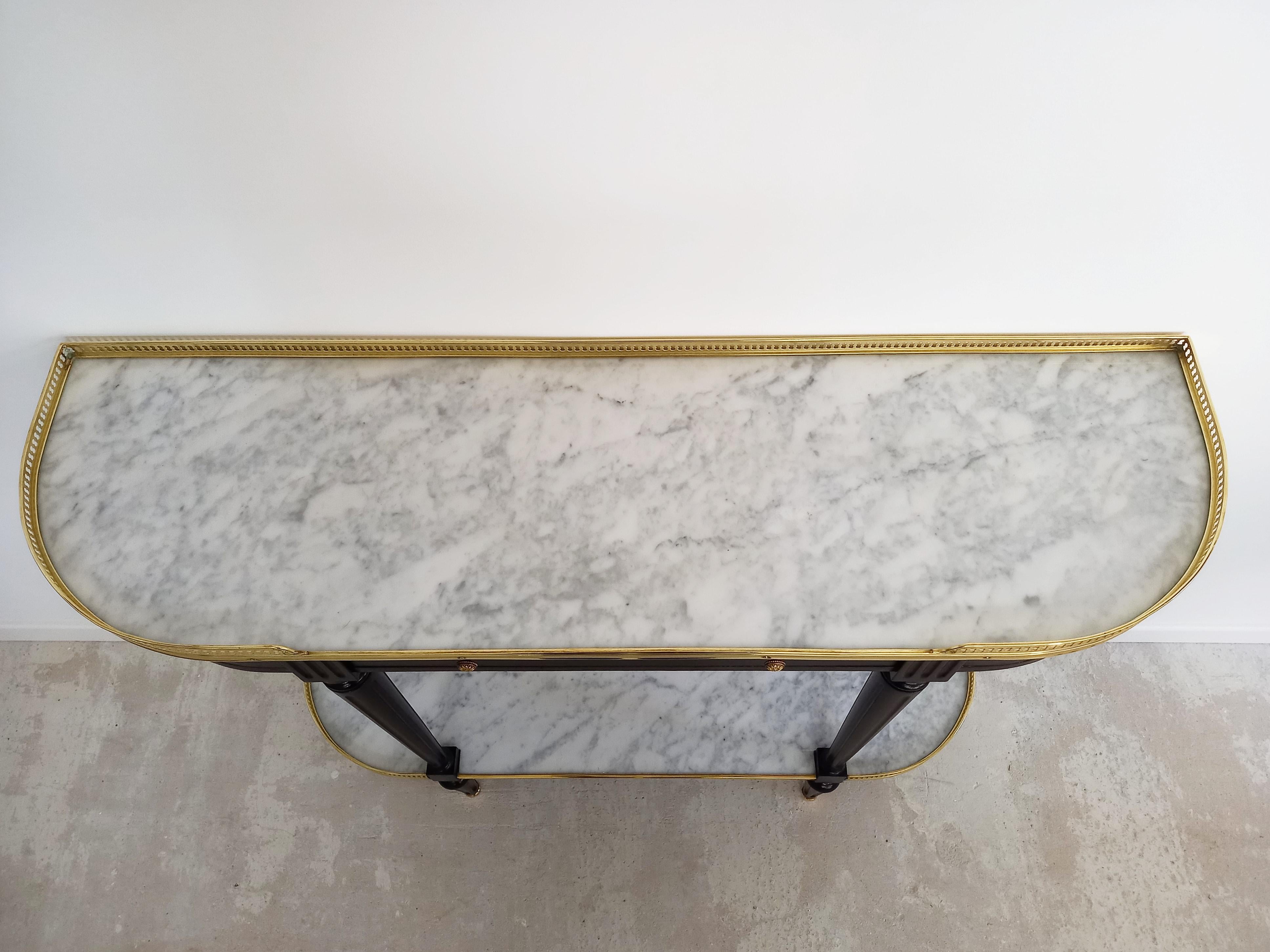 20th Century French Louis XVI Style Mahogany Console Marble top, Brass & Bronze