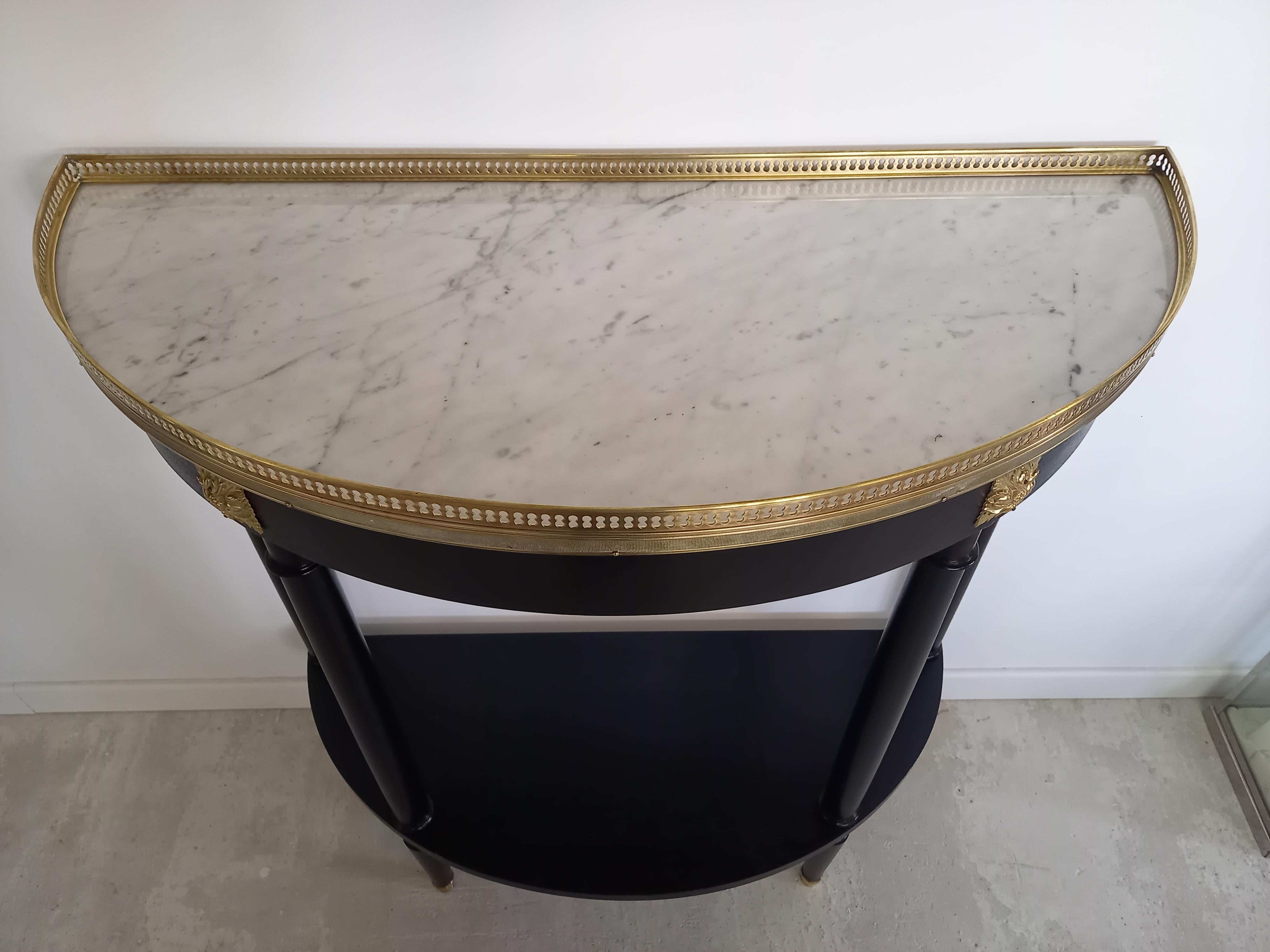 Carrara Marble French Louis XVI Style Console Marble Top, Brass & Bronze  For Sale