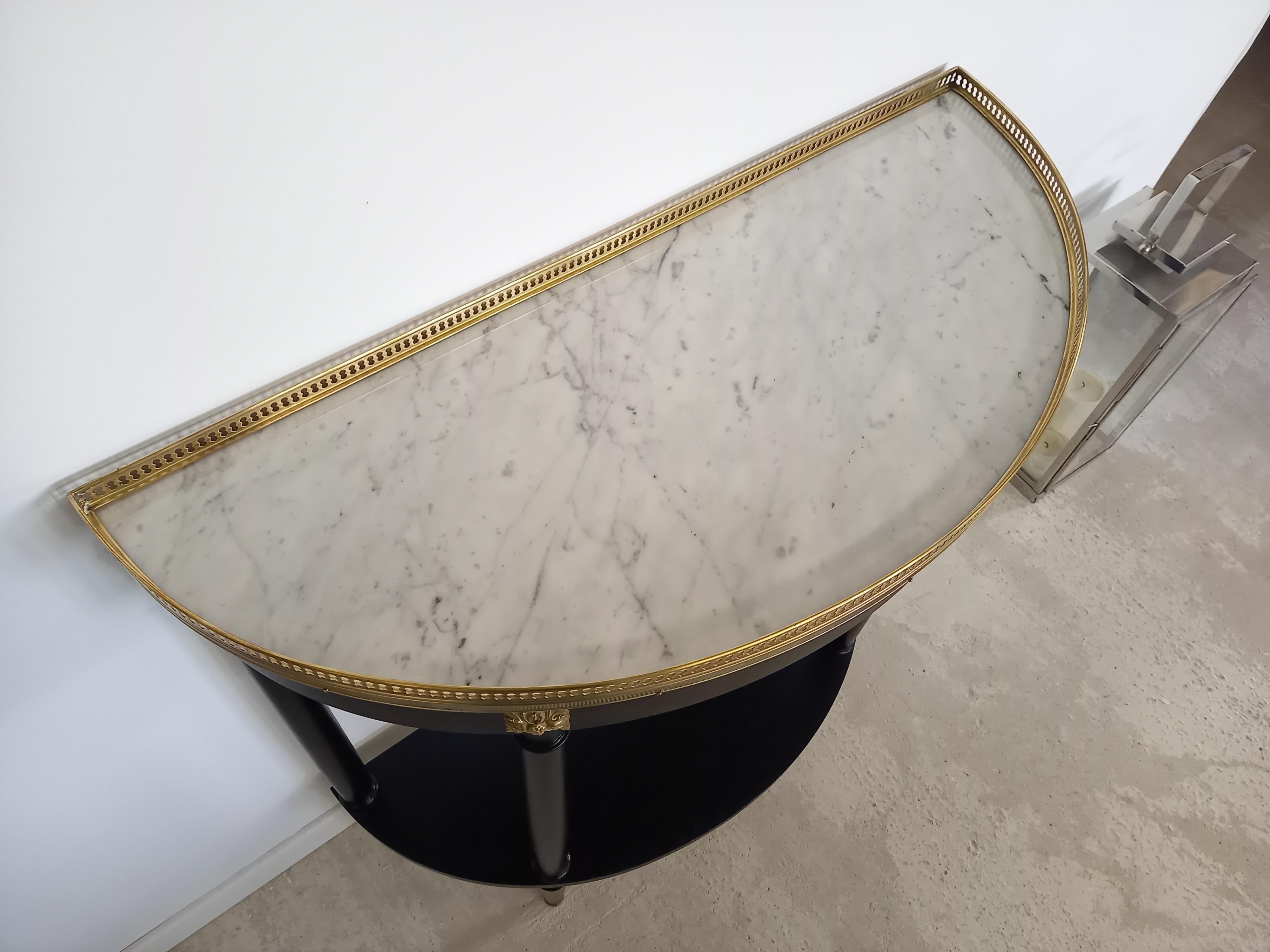 French Louis XVI Style Console Marble Top, Brass & Bronze  For Sale 1