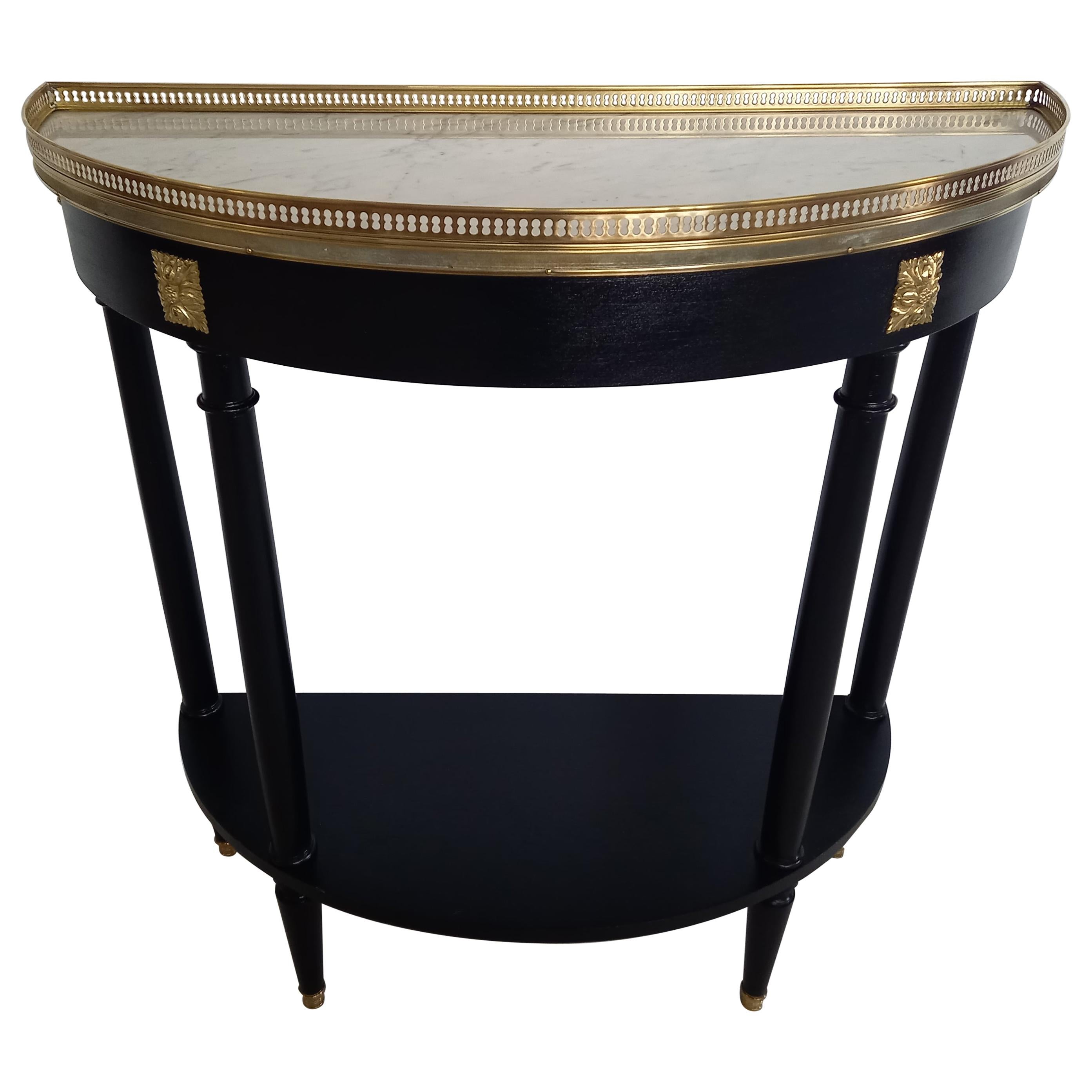 French Louis XVI Style Console Marble Top, Brass & Bronze  For Sale