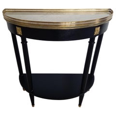 French Louis XVI Style Console Marble Top, Brass & Bronze 