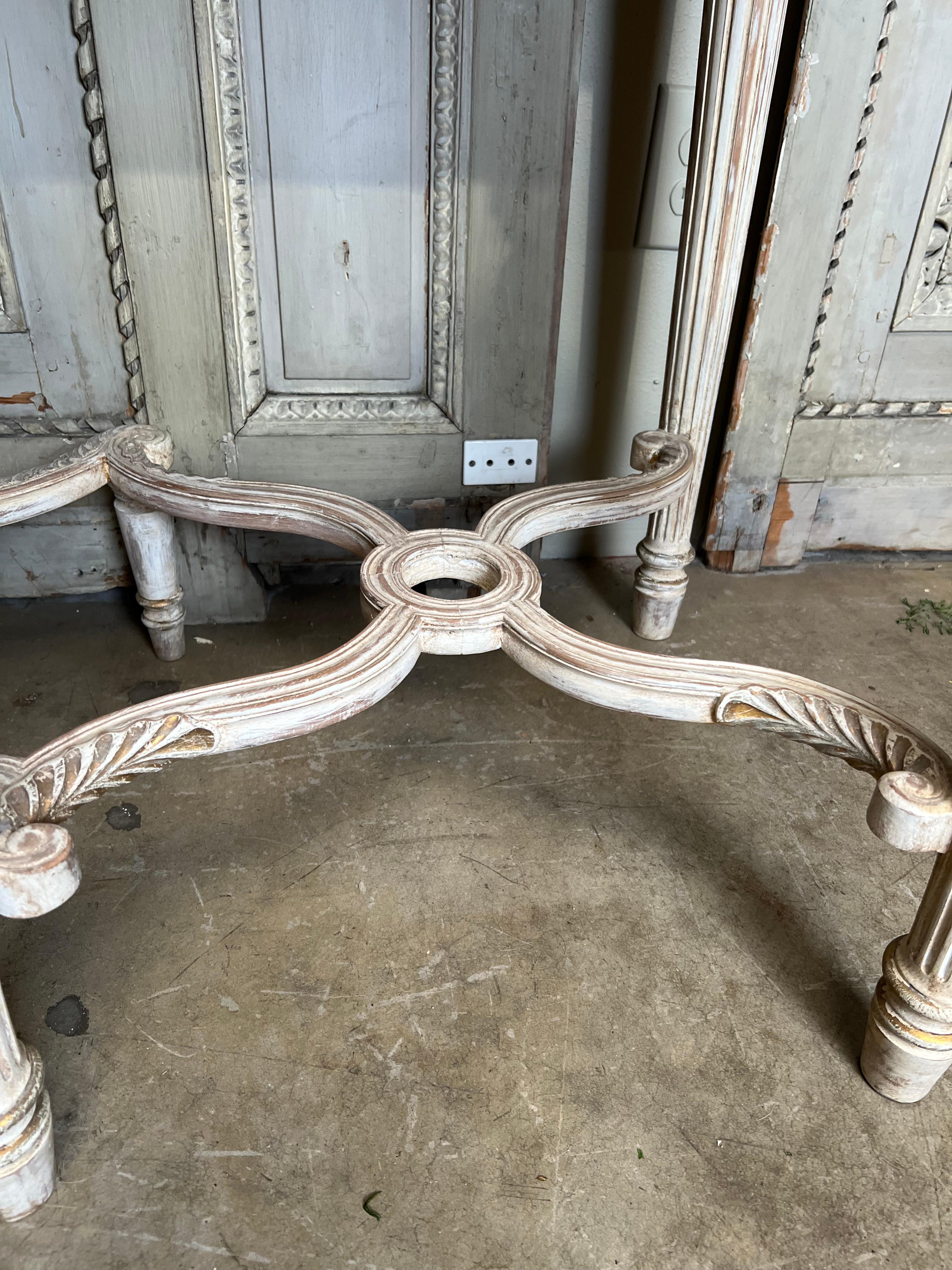 French Louis XVI Style Console Table with a White Finish And Green Marble Top 7