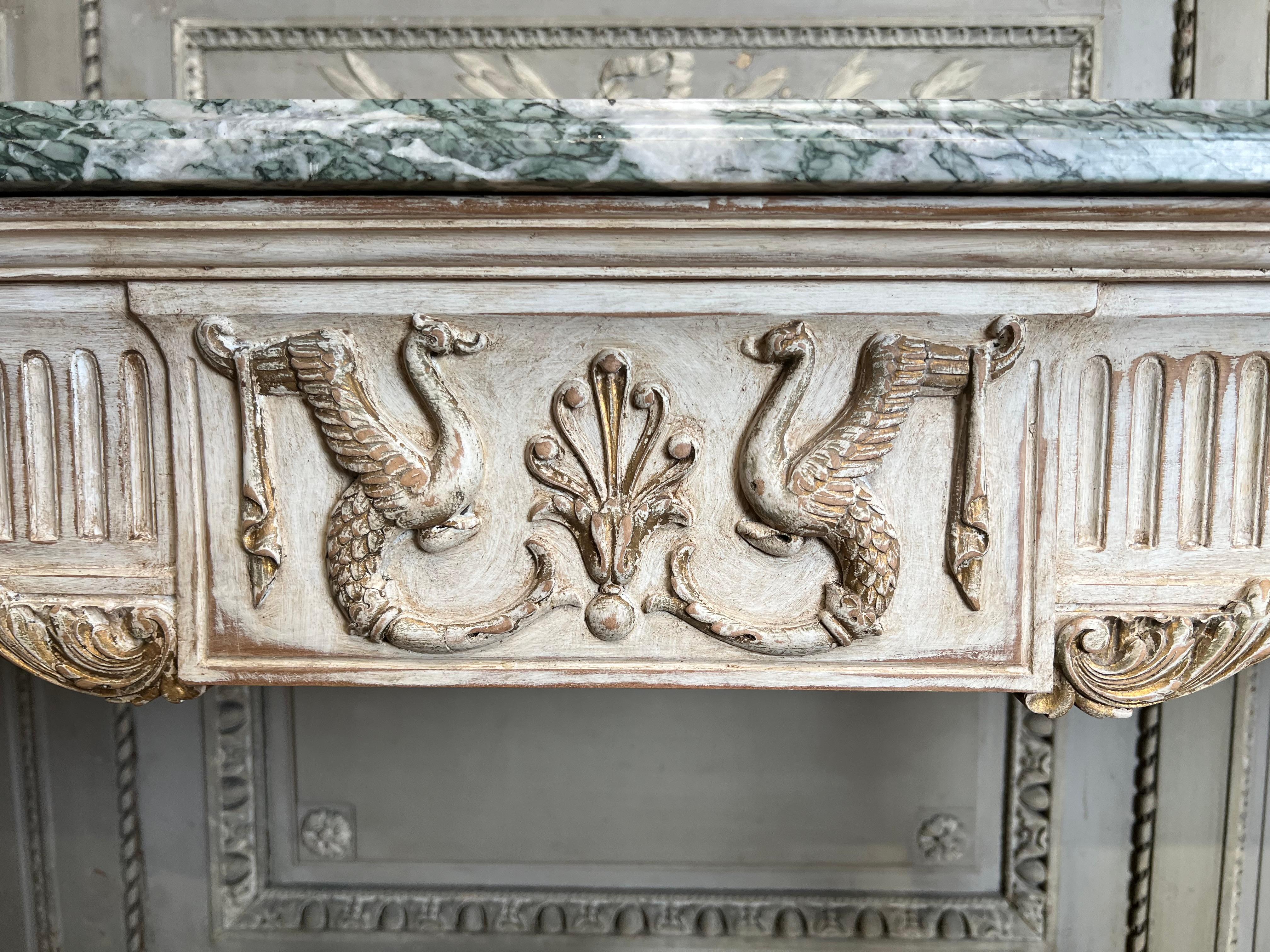 20th Century French Louis XVI Style Console Table with a White Finish And Green Marble Top