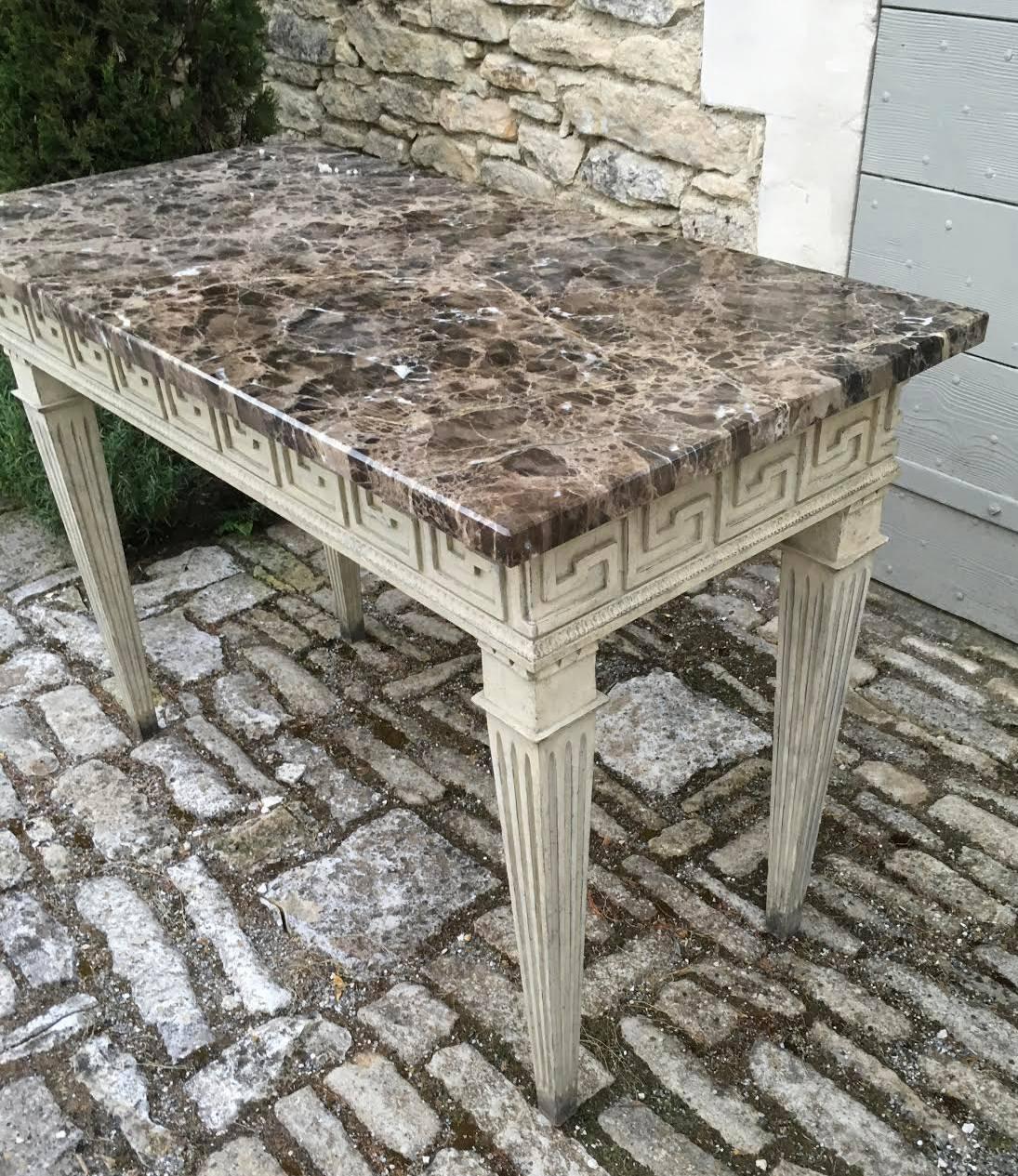 French Louis XVI Style Console Table with Greek Key Design and Marble Top 4