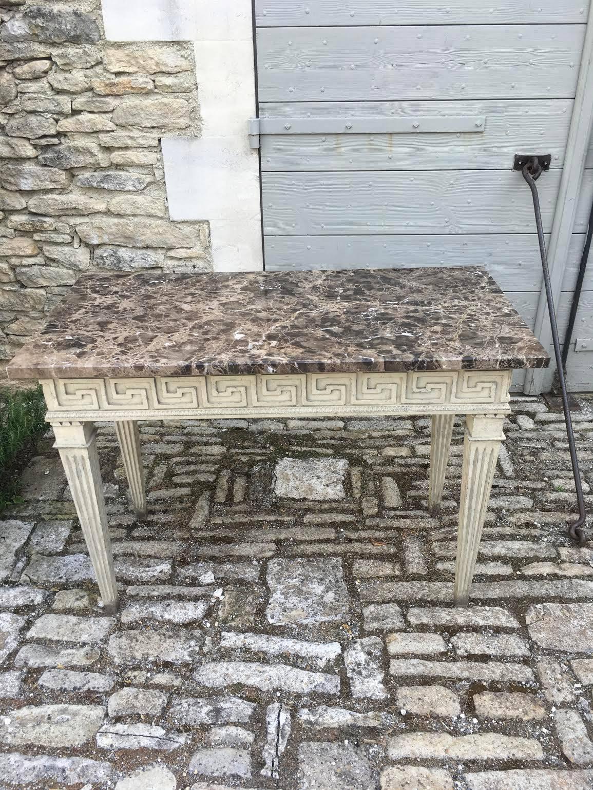 French Louis XVI Style Console Table with Greek Key Design and Marble Top 6