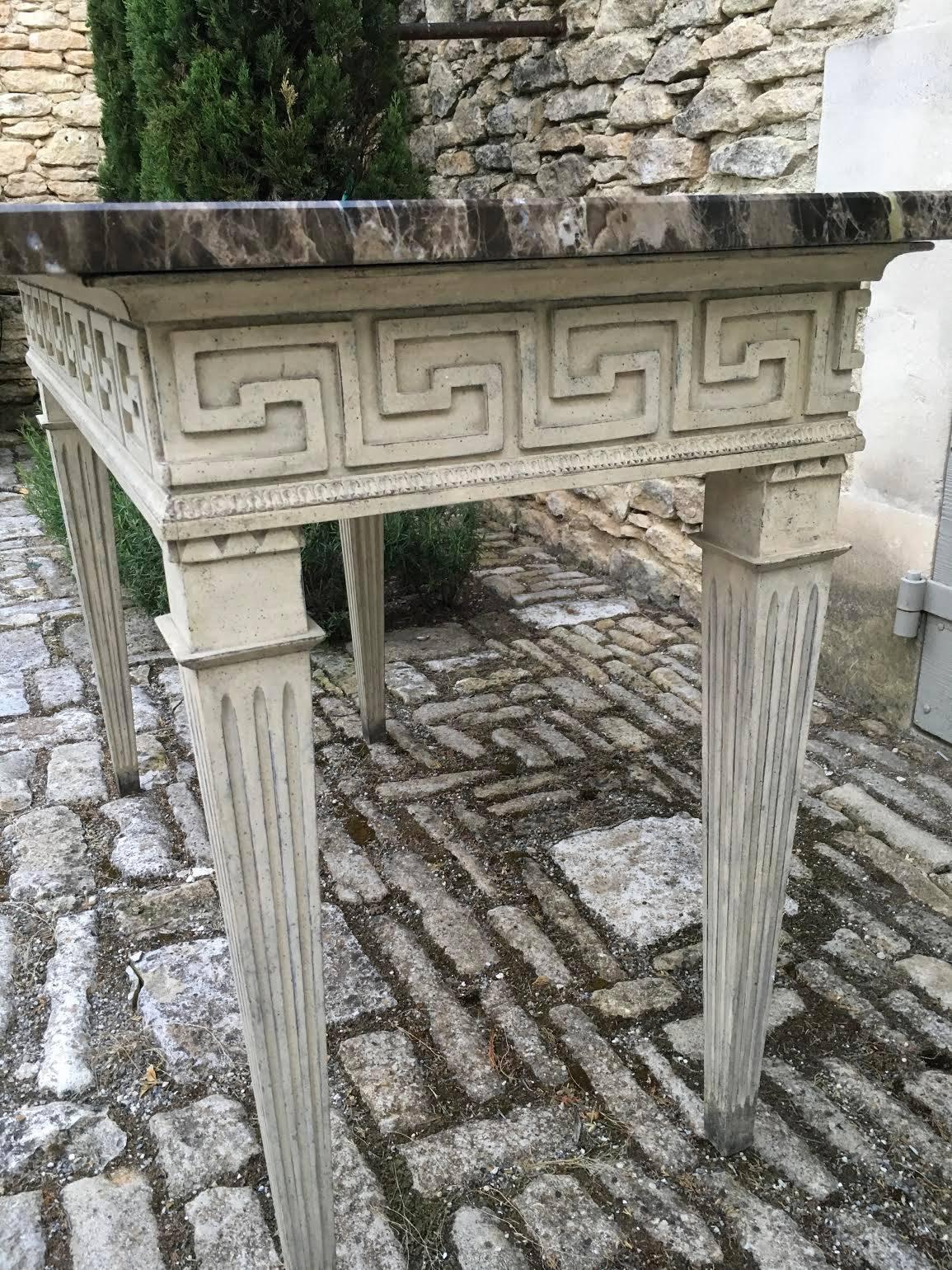 French Louis XVI Style Console Table with Greek Key Design and Marble Top 7