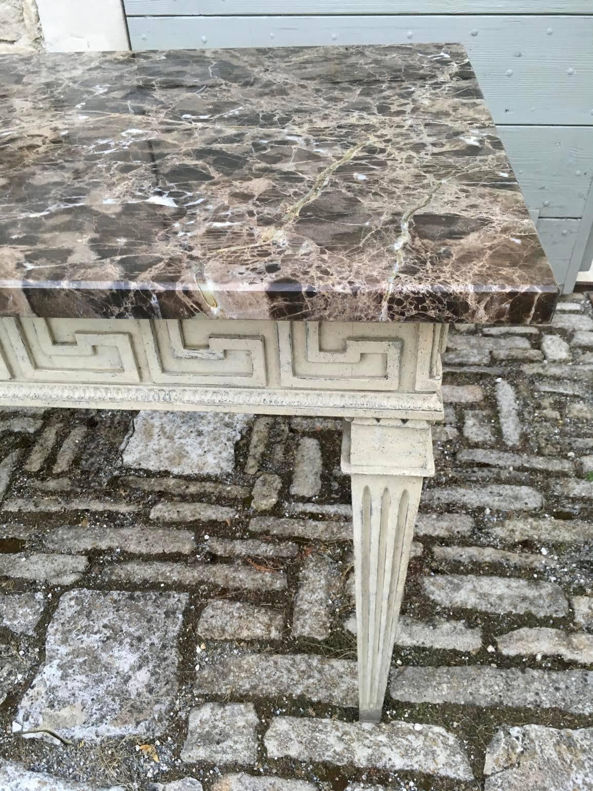 French Louis XVI Style Console Table with Greek Key Design and Marble Top 8