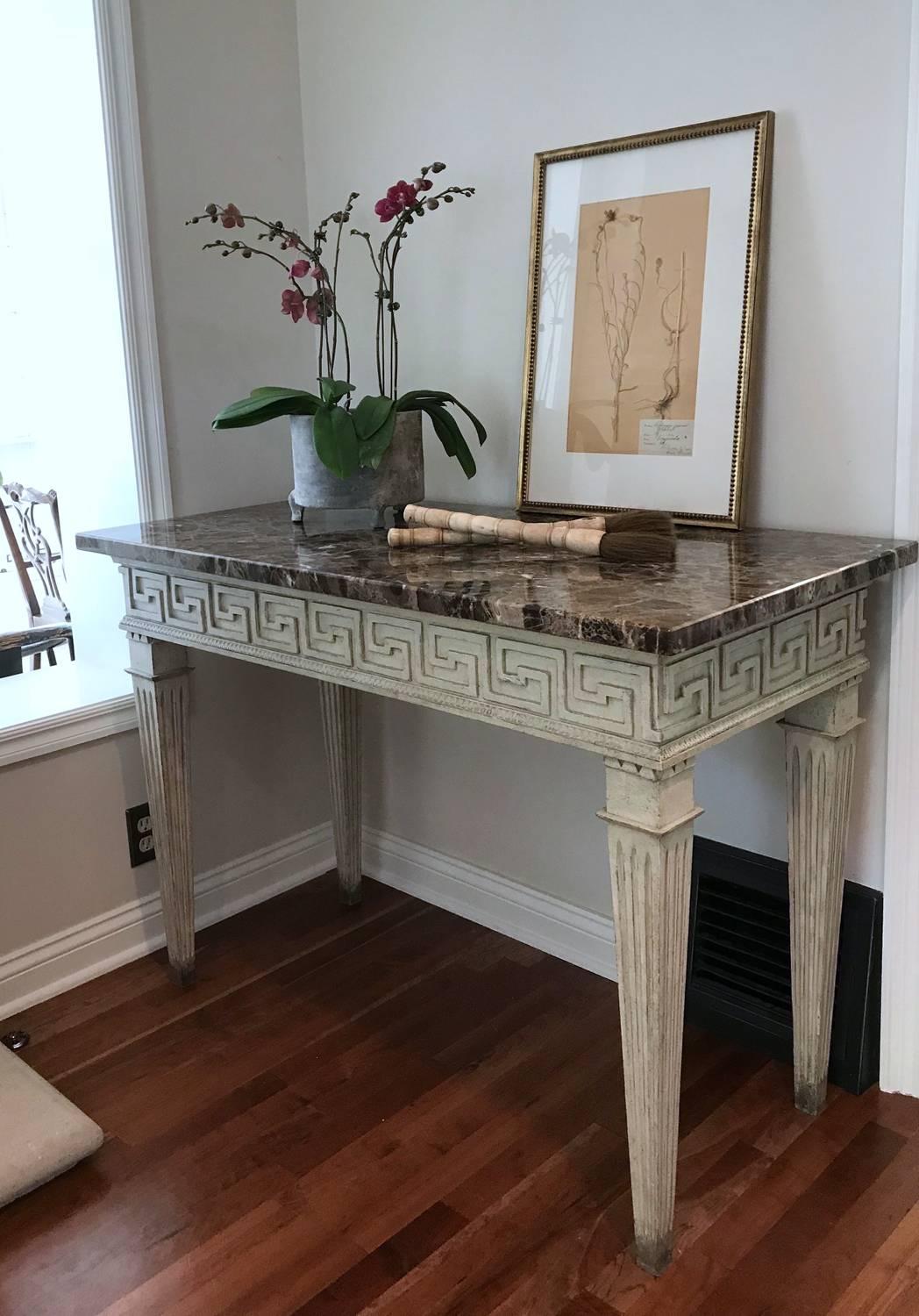 French Louis XVI Style Console Table with Greek Key Design and Marble Top 9