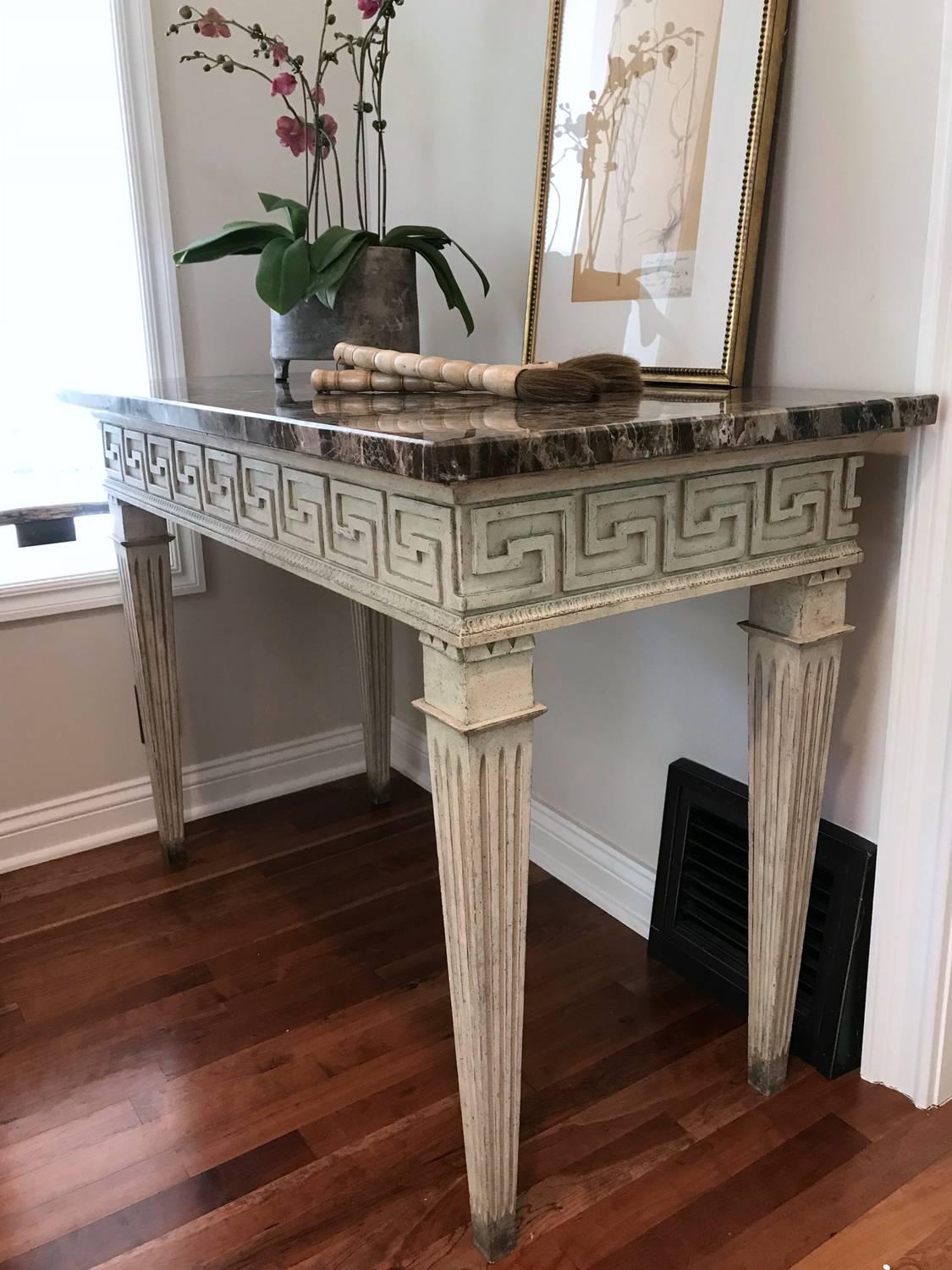 French Louis XVI Style Console Table with Greek Key Design and Marble Top 10