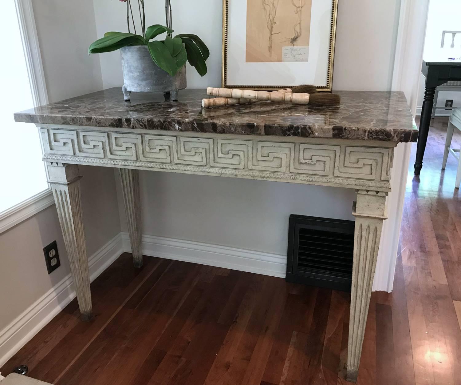 French Louis XVI Style Console Table with Greek Key Design and Marble Top 11