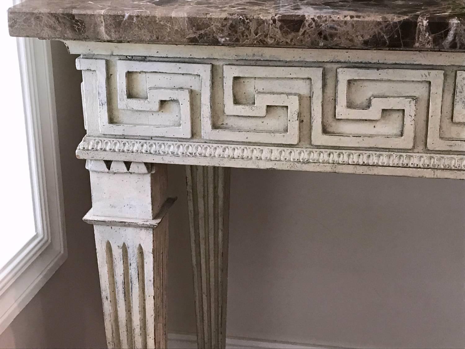 French Louis XVI Style Console Table with Greek Key Design and Marble Top 12