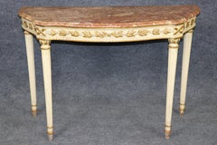 French Louis XVI Style Console Table with Marble Top, Parcel Gilt, 1950s-60s