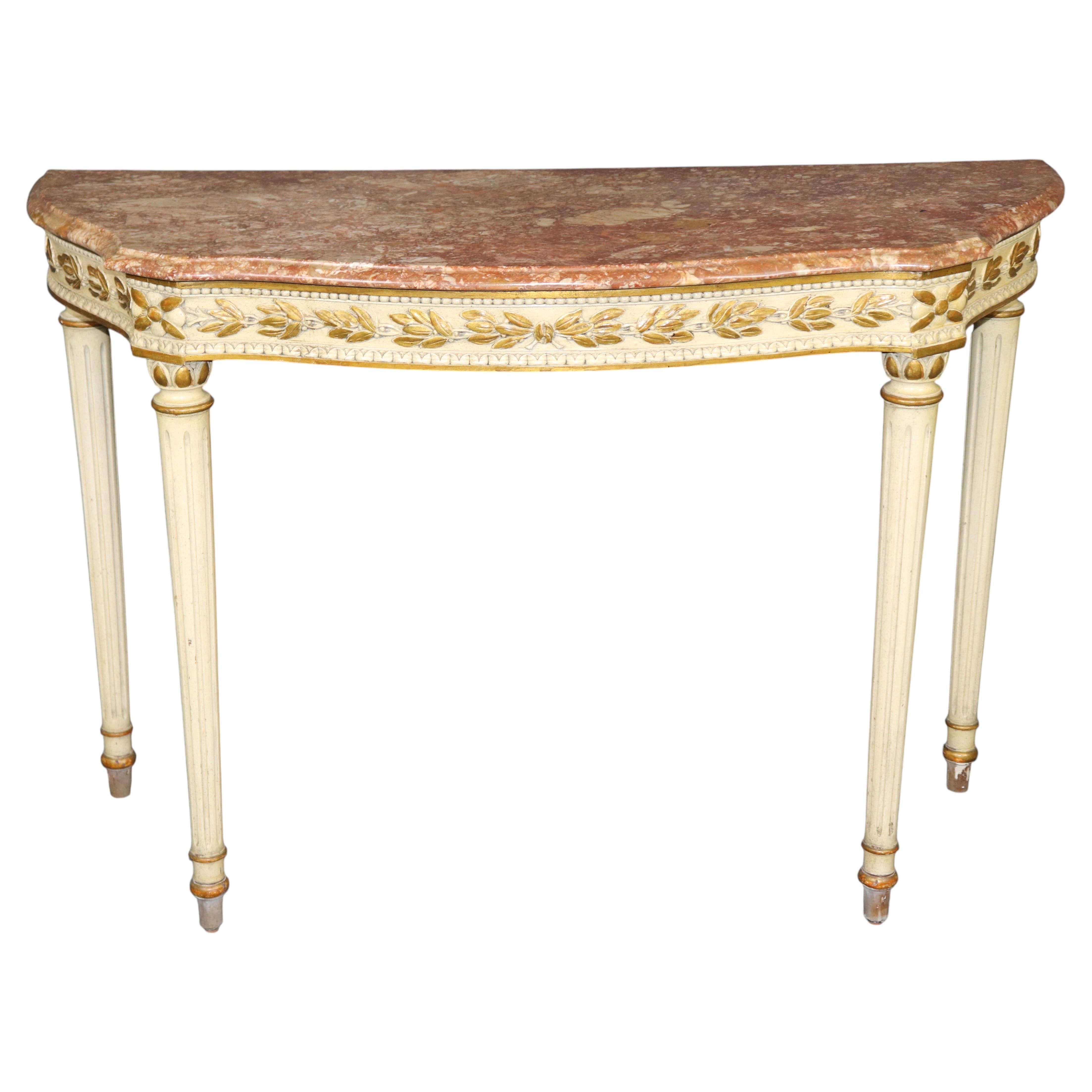 French Louis XVI Style Console Table with Marble Top, Parcel Gilt, 1950s-60s For Sale