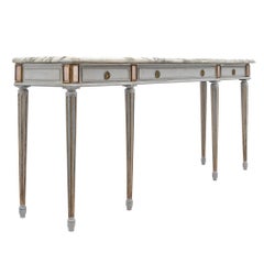 French Louis XVI Style Console Table With "Statuario" Marble Top