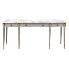 French Louis XVI Style Console Table With "Statuario" Marble Top