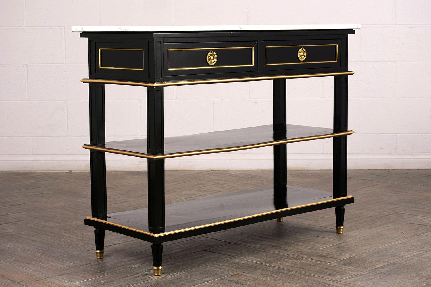 Hand-Carved French Louis XVI Style Console with Ebonized Finish