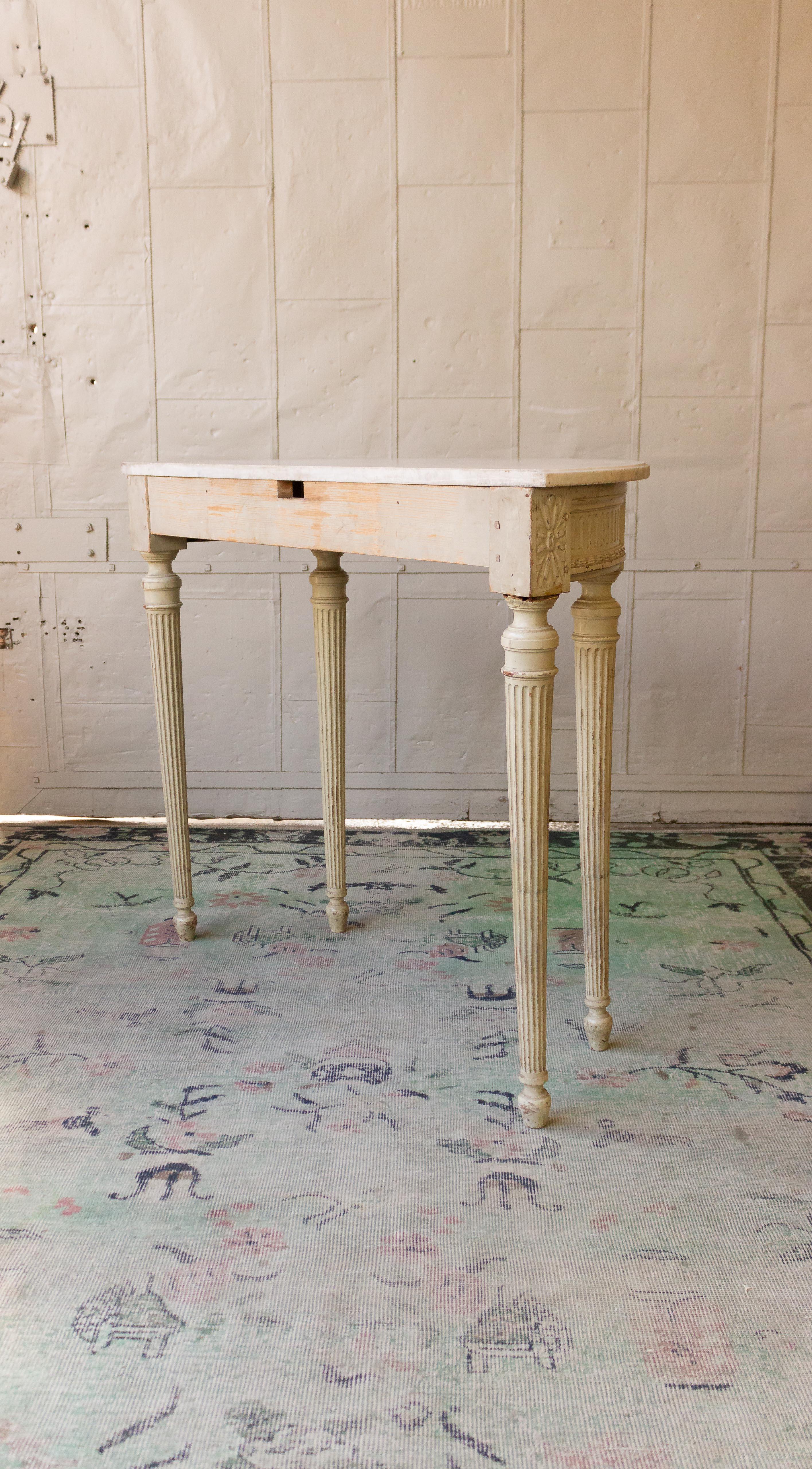 French Louis XVI Style Demi-Lune Console with Marble Top 4