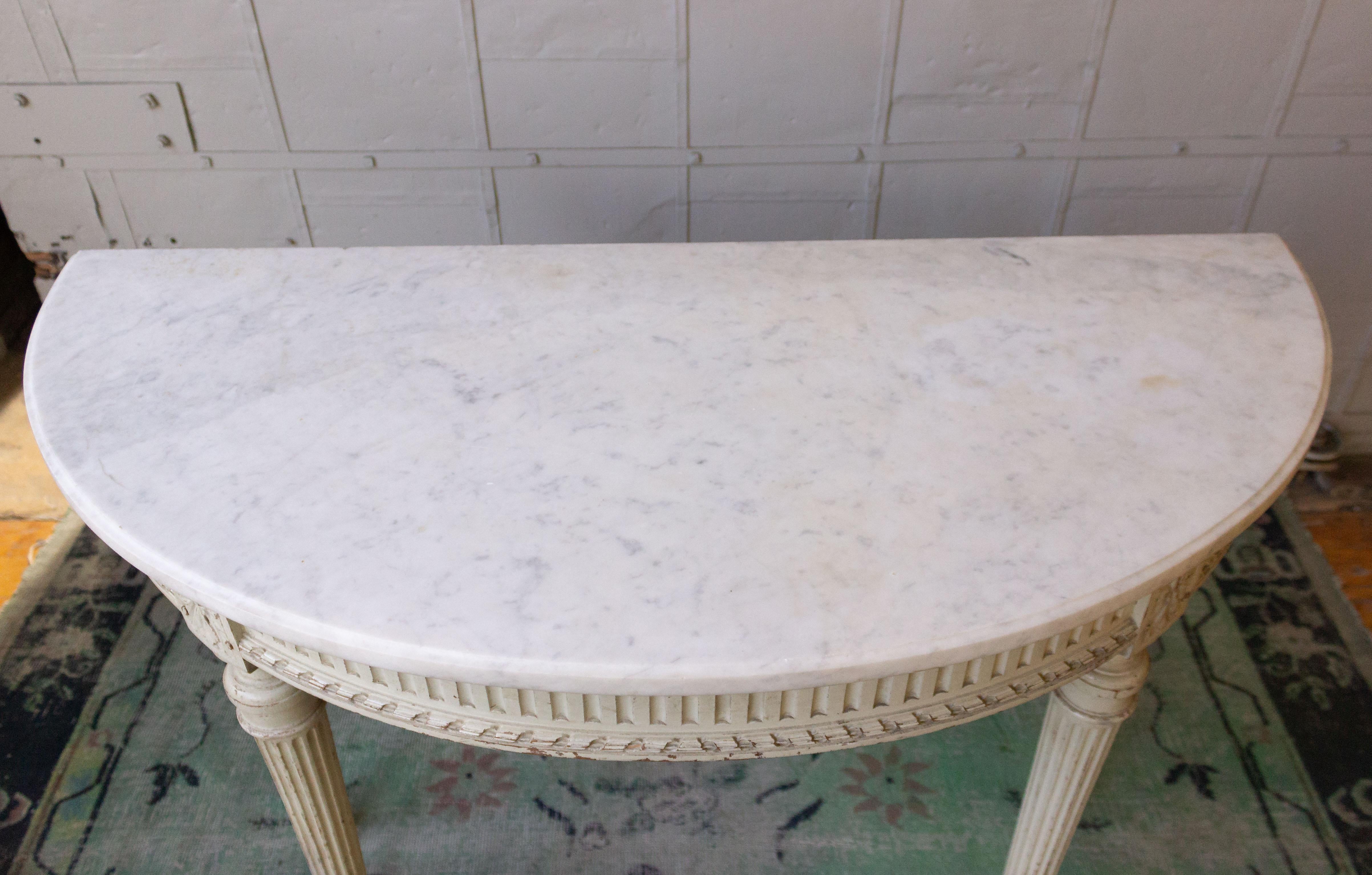 Early 20th Century French Louis XVI Style Demi-Lune Console with Marble Top