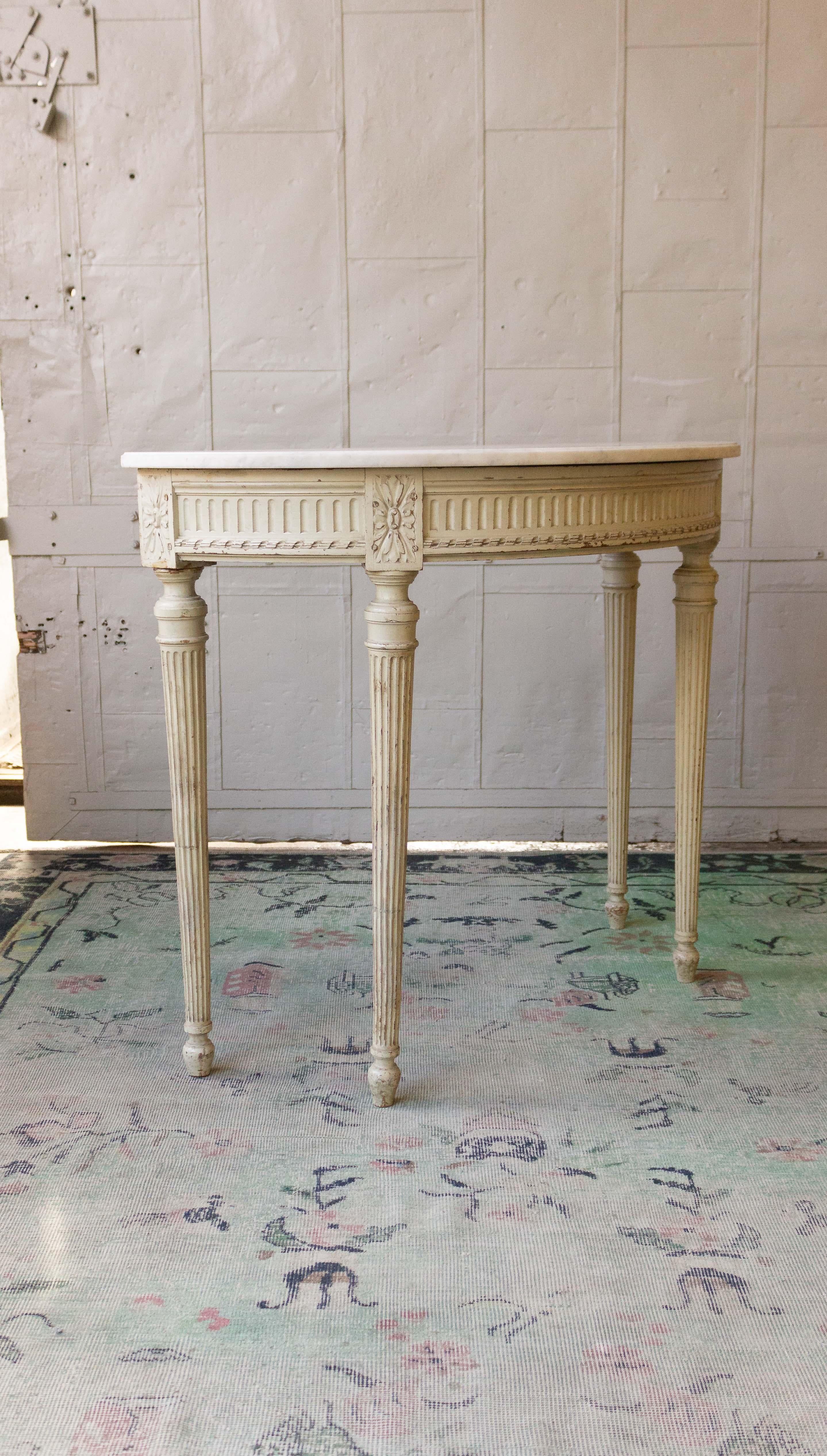 French Louis XVI Style Demi-Lune Console with Marble Top 1
