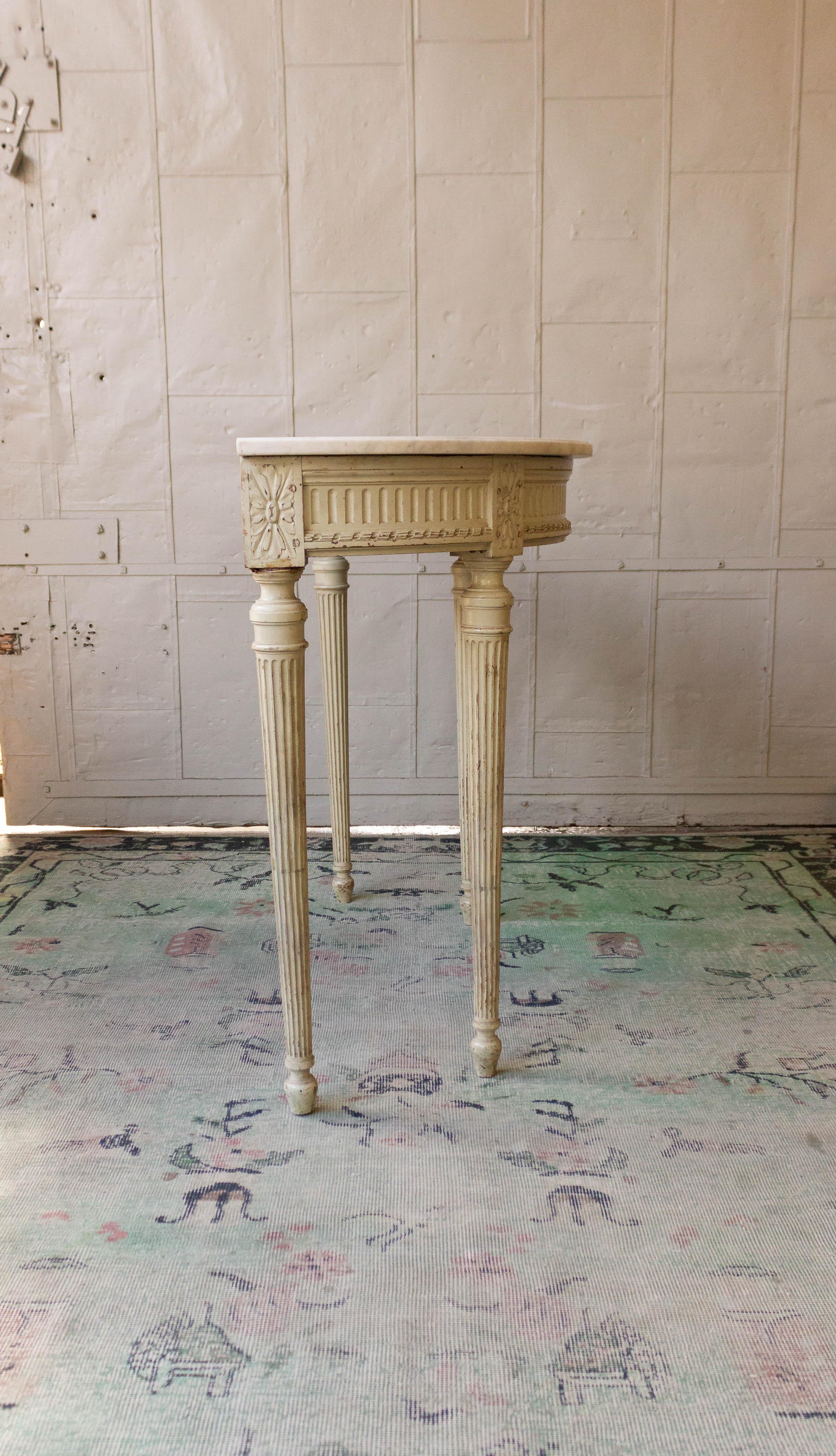 French Louis XVI Style Demi-Lune Console with Marble Top 2