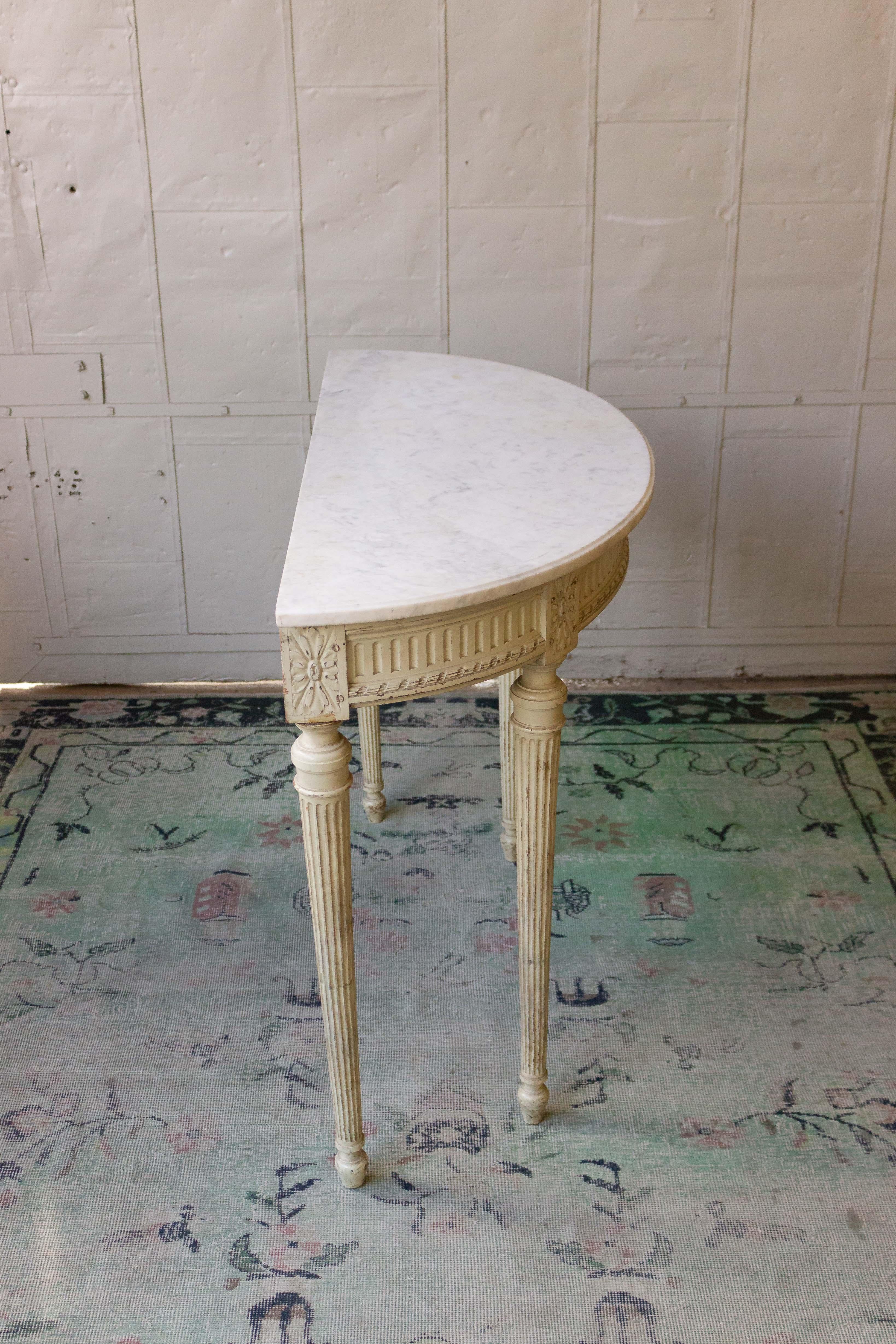 French Louis XVI Style Demi-Lune Console with Marble Top 3