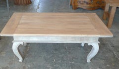 French Louis XVI Style Contemporary Pinewood Coffee Table on Four Cabriole Legs