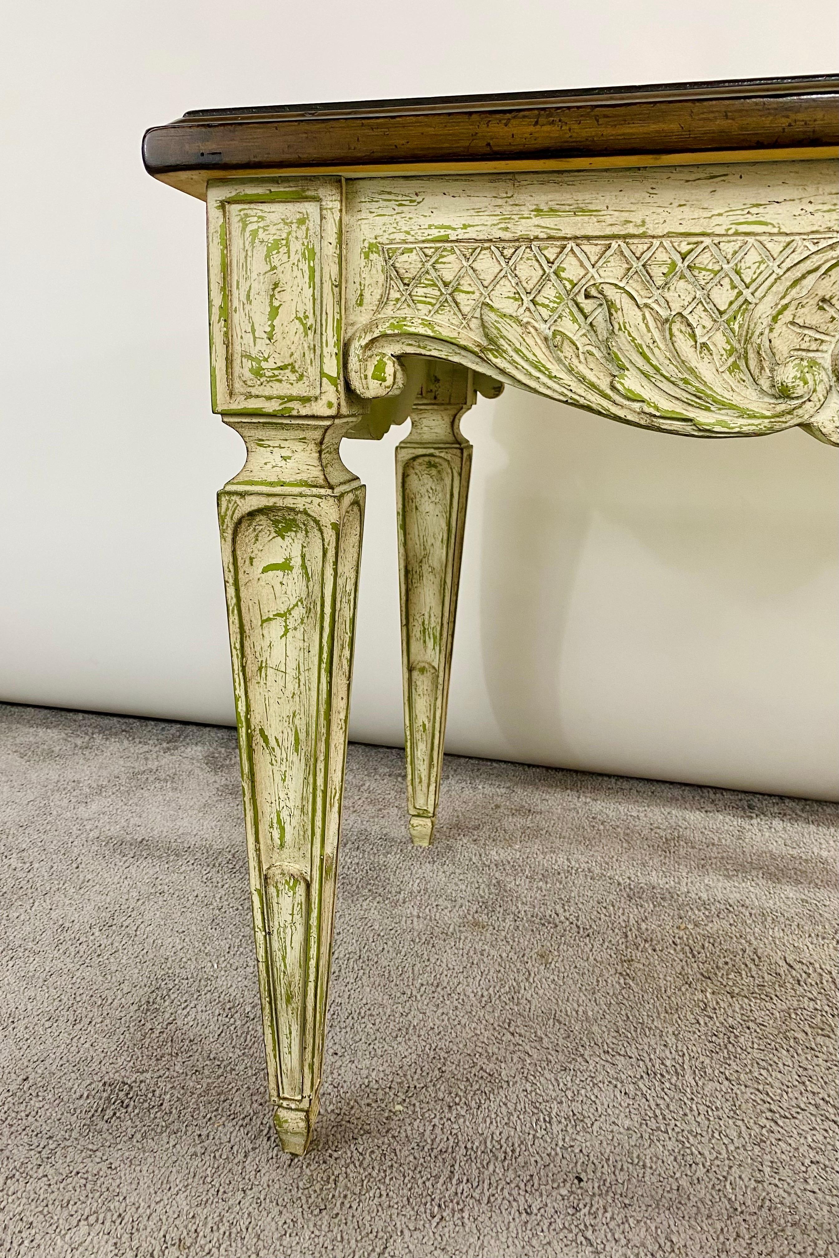 20th Century French Louis XVI Style Carved and Distressed Finish Side or End Table For Sale