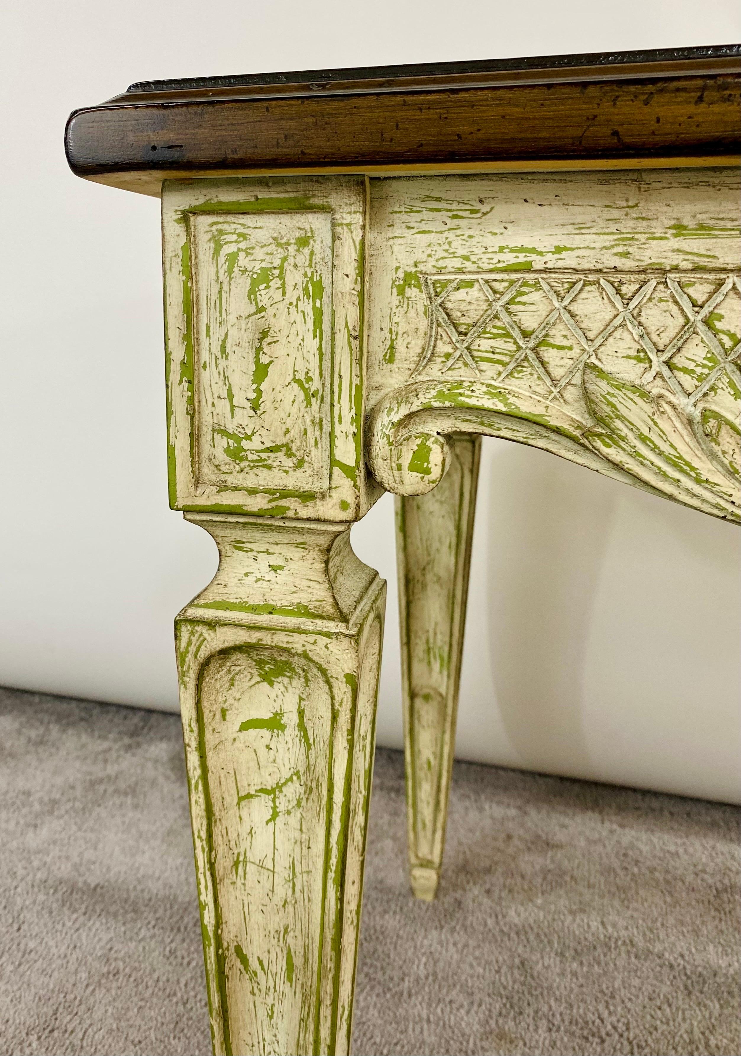 Mahogany French Louis XVI Style Carved and Distressed Finish Side or End Table For Sale