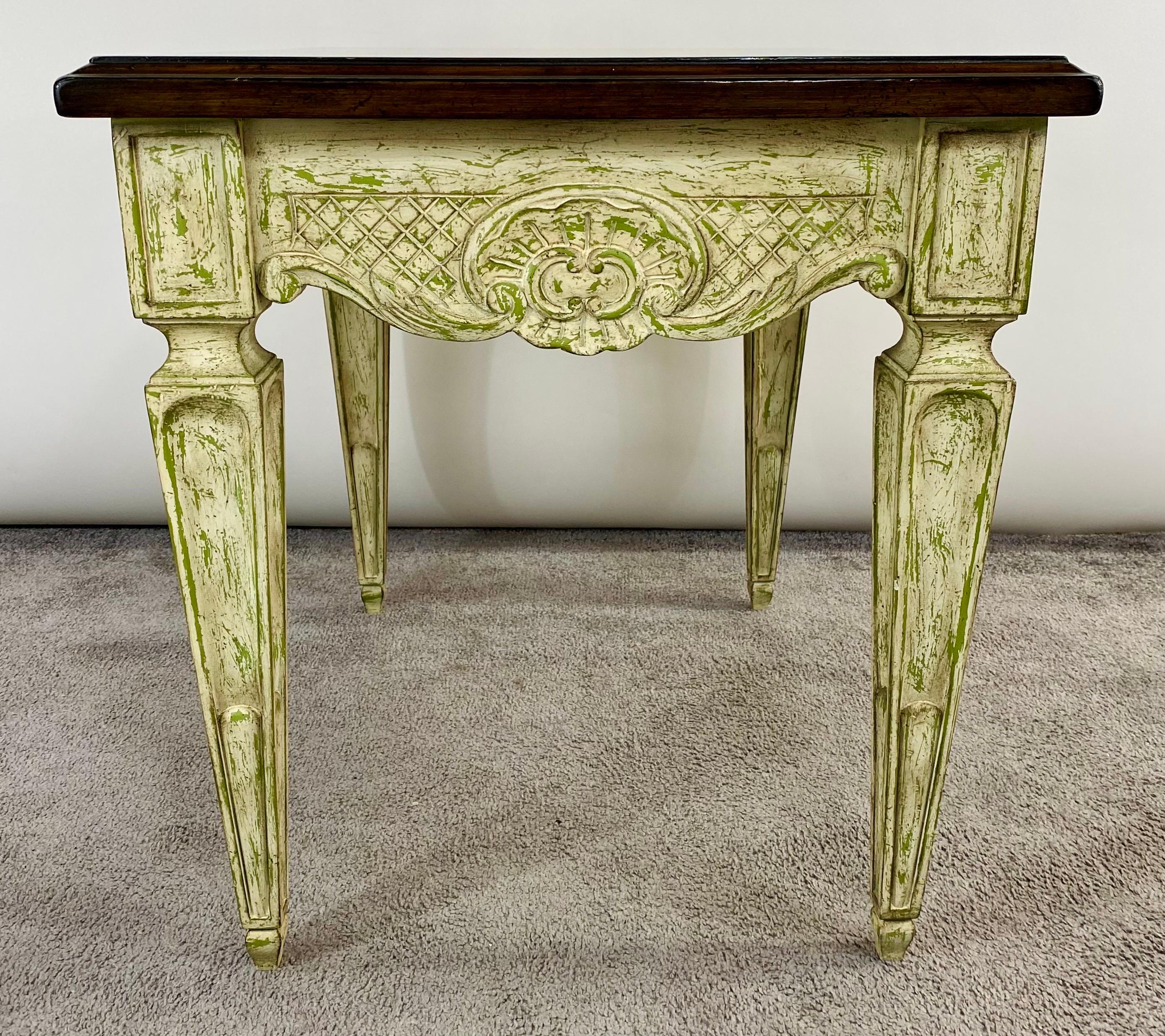 French Louis XVI Style Carved and Distressed Finish Side or End Table For Sale 2