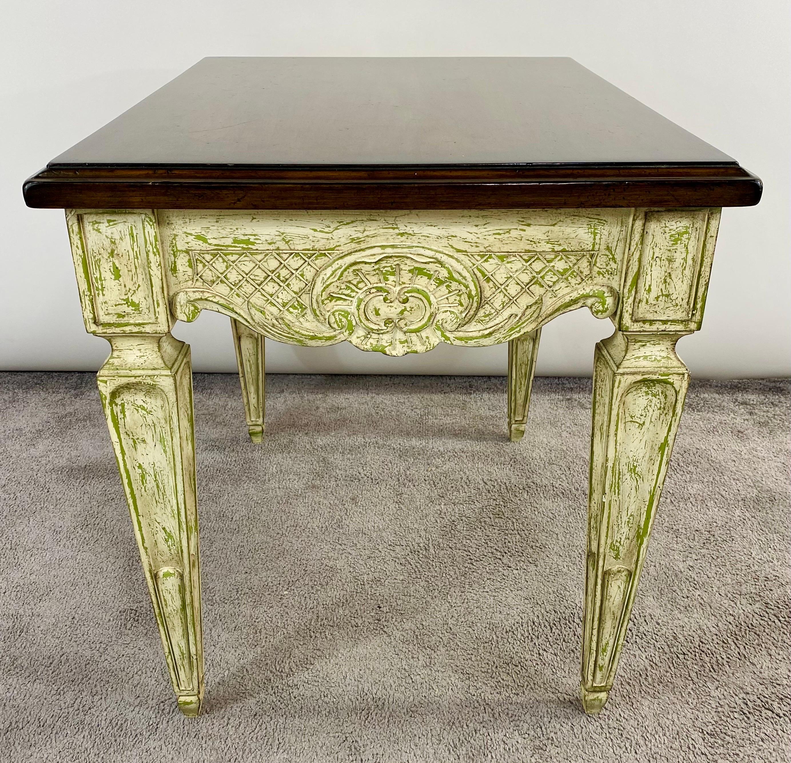 French Louis XVI Style Carved and Distressed Finish Side or End Table For Sale 3