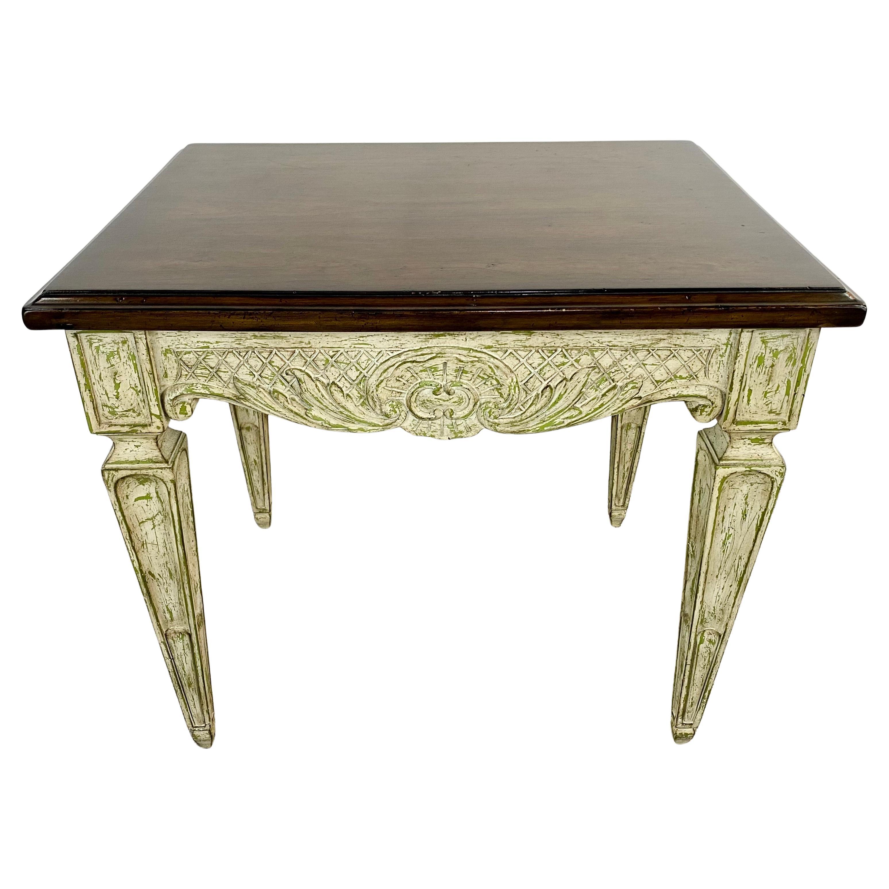 French Louis XVI Style Carved and Distressed Finish Side or End Table For Sale