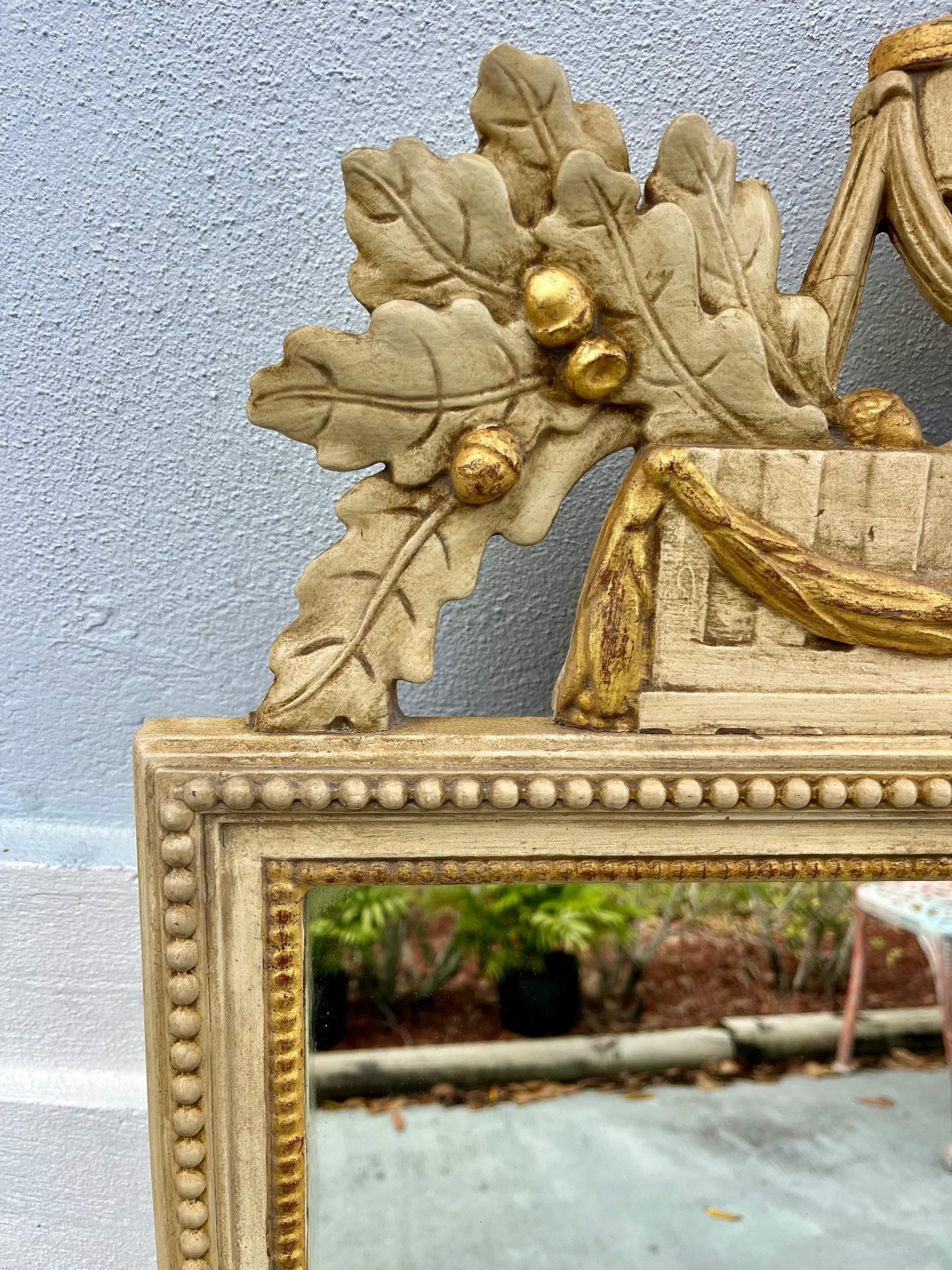20th Century French Louis XVI Style Cream and Gilt Painted Wall Mirror For Sale