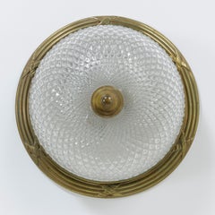 French Louis XVI Style Crystal and Bronze Flush Mount Ceiling Light