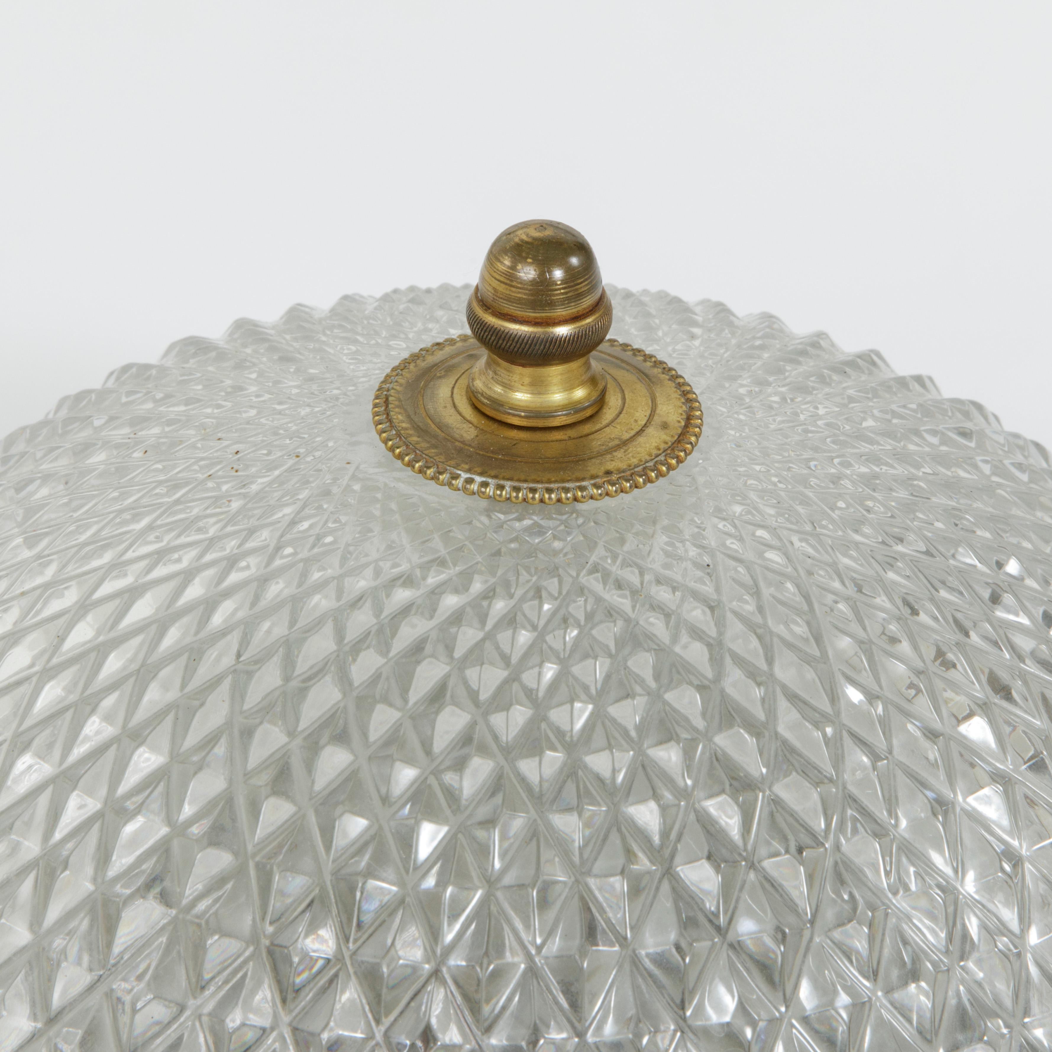 20th Century French Louis XVI Style Crystal and Bronze Flush Mount Ceiling Light