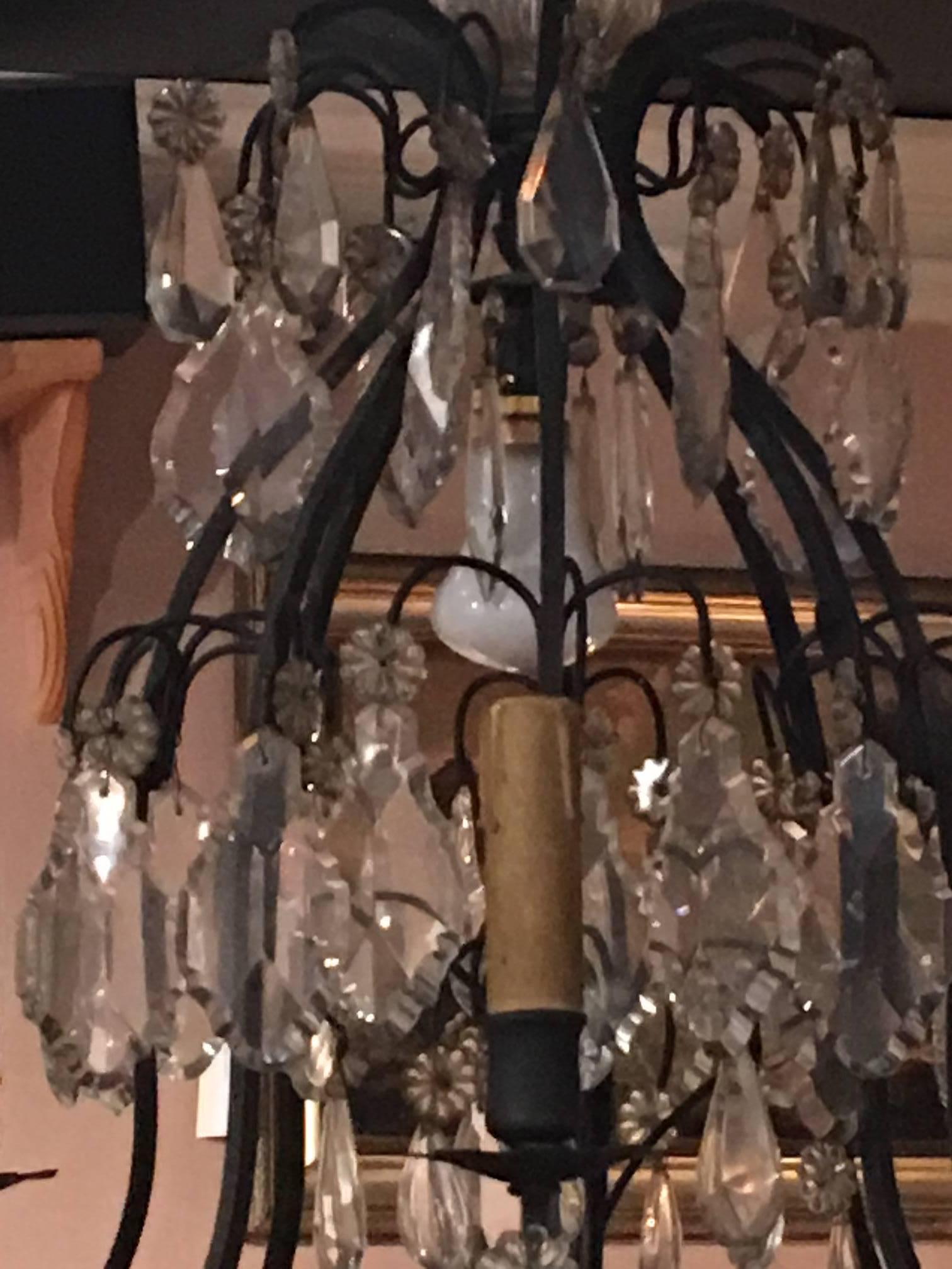 French Louis XVI Style Crystal and Iron Eight-Light Chandelier, 19th Century 1