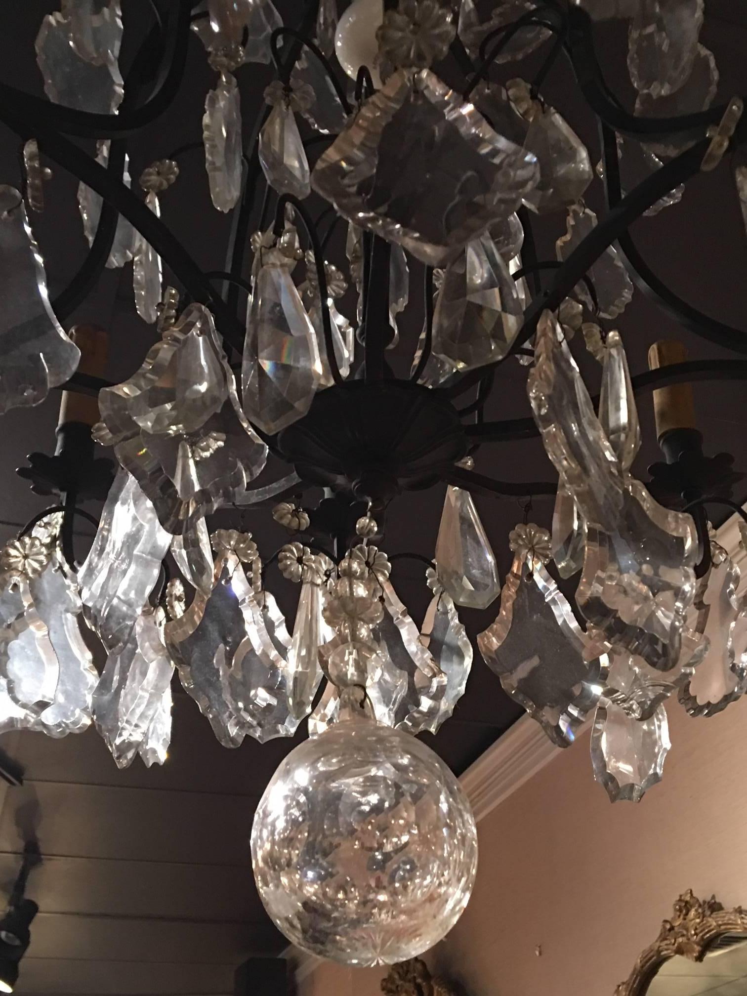 French Louis XVI Style Crystal and Iron Eight-Light Chandelier, 19th Century 3