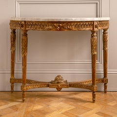 French Louis XVI Style Demi-Lune Console By La Maison London, Hand Carved