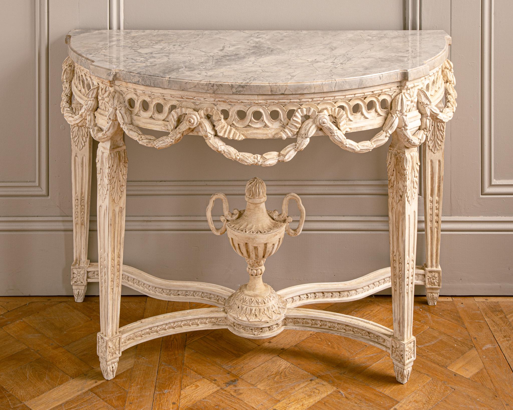 French Louis XVI Style Demi-Lune Console With Marble by La Maison London For Sale 2