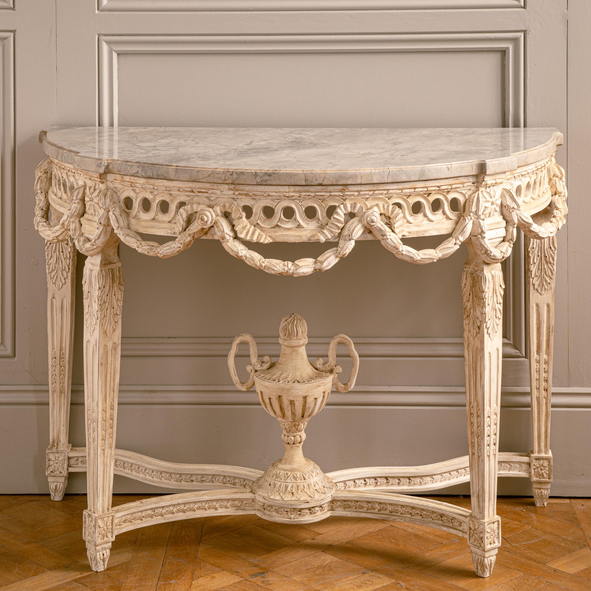 French Louis XVI Style Demi-Lune Console With Marble by La Maison London For Sale 3