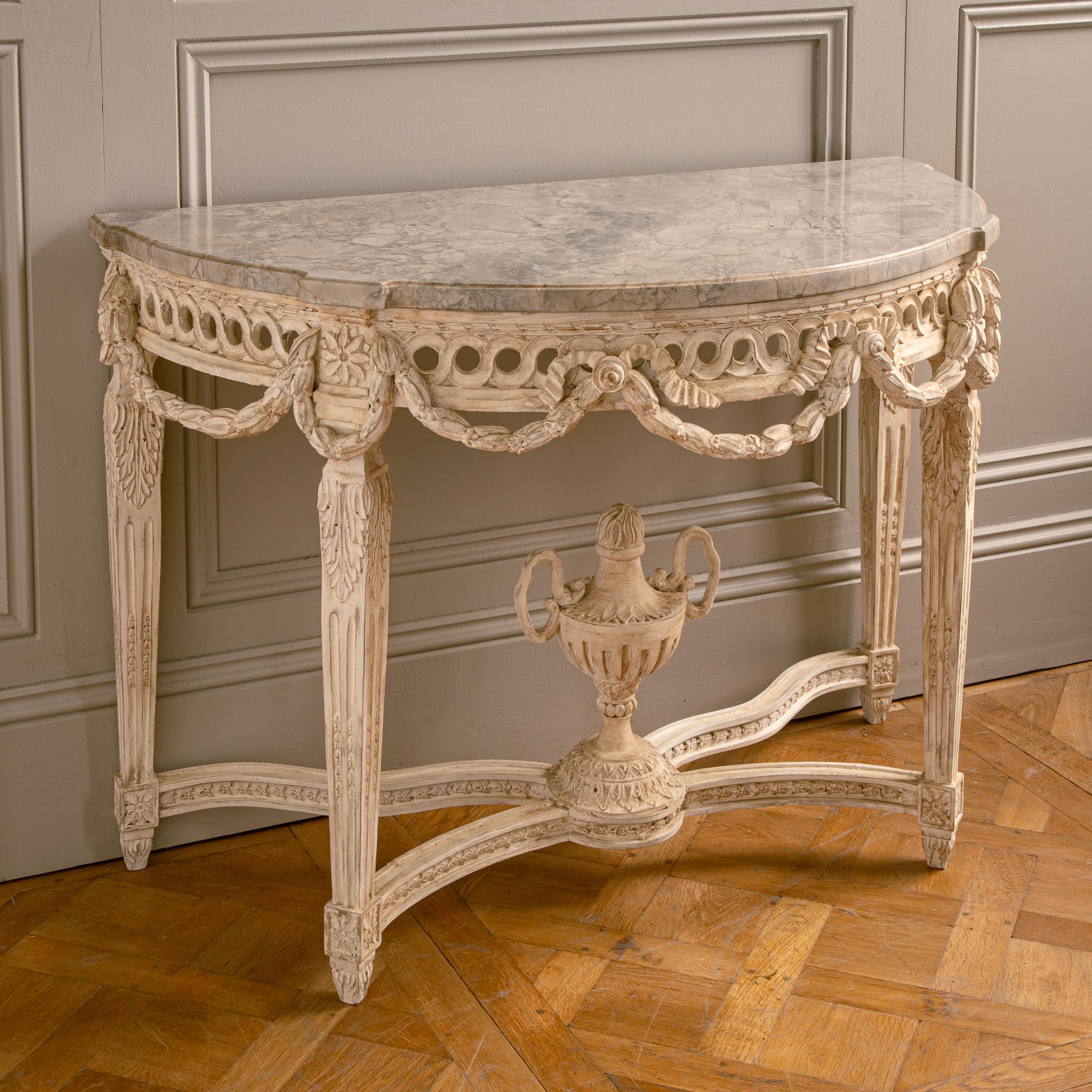 French Louis XVI Style Demi-Lune Console With Marble by La Maison London For Sale 4