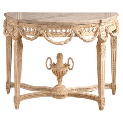 French Louis XVI Style Demi-Lune Console With Marble by La Maison London
