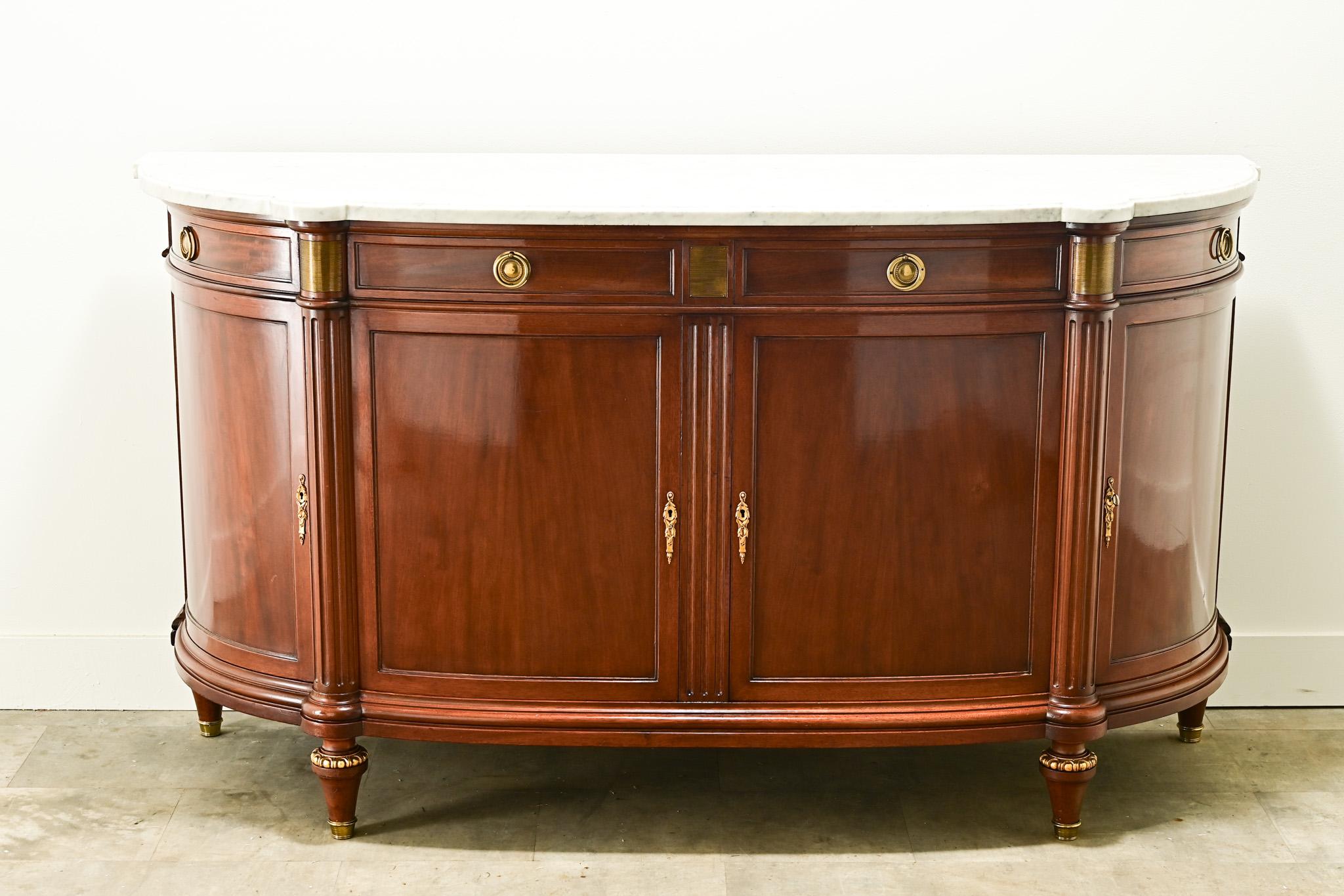 Hand-Carved French Louis XVI Style Demilune Enfilade For Sale