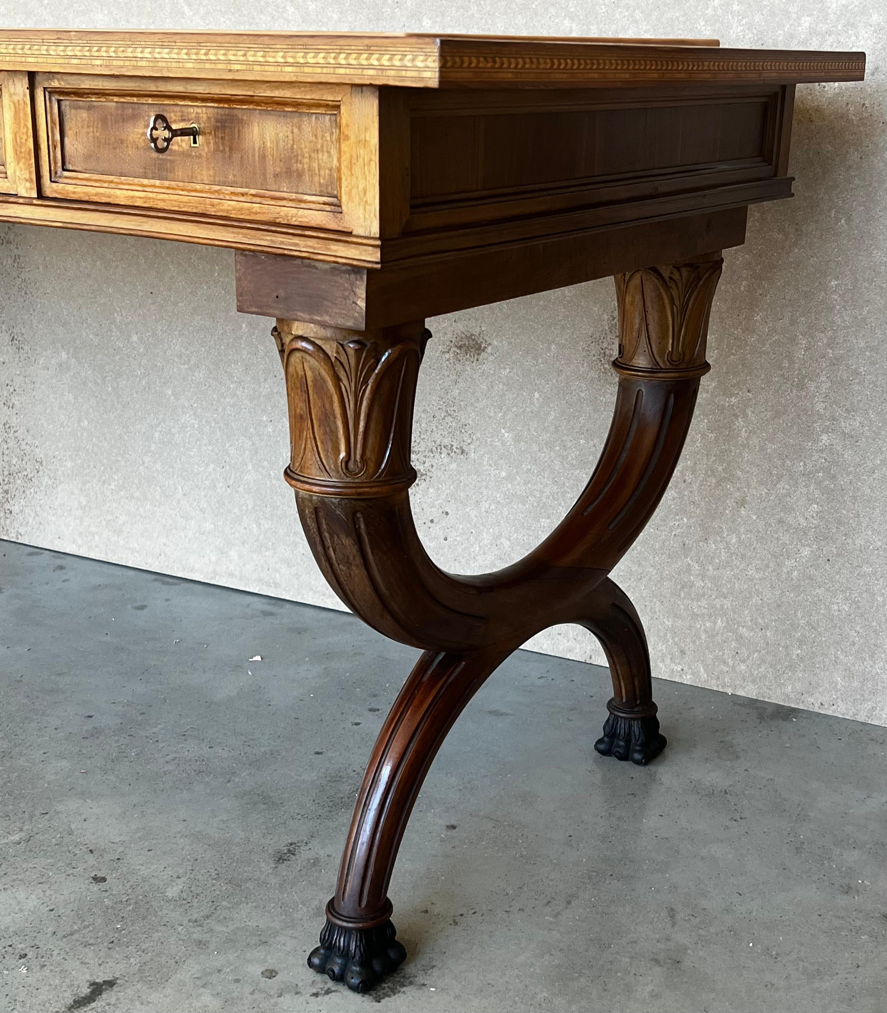 French Louis XVI Style Demilune Writing Desk Bureauplatt with Leather Top 9