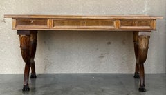 French Louis XVI Style Demilune Writing Desk Bureauplatt with Leather Top
