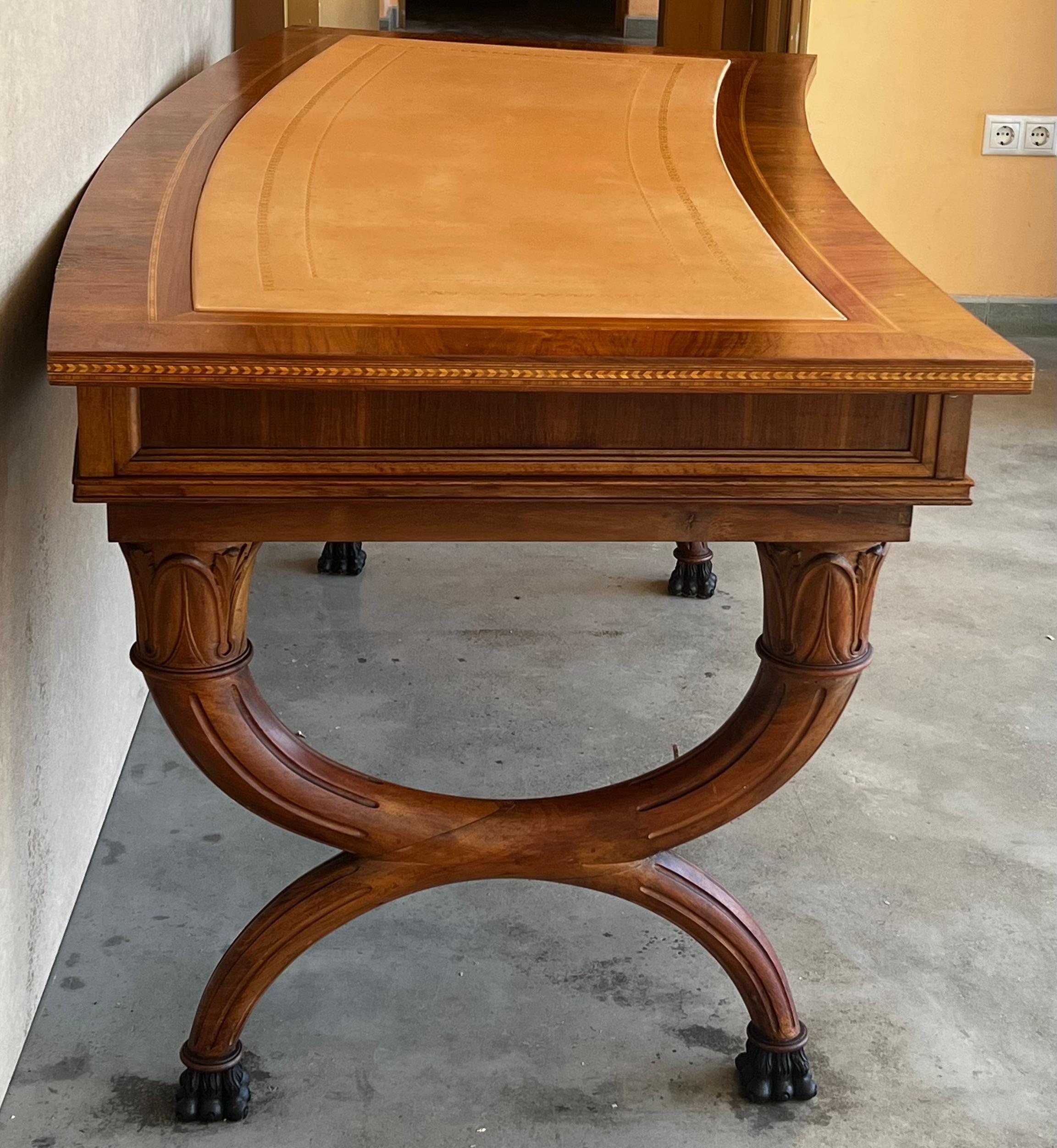 French Louis XVI Style Demilune Writing Desk Bureauplatt with Leather Top 3