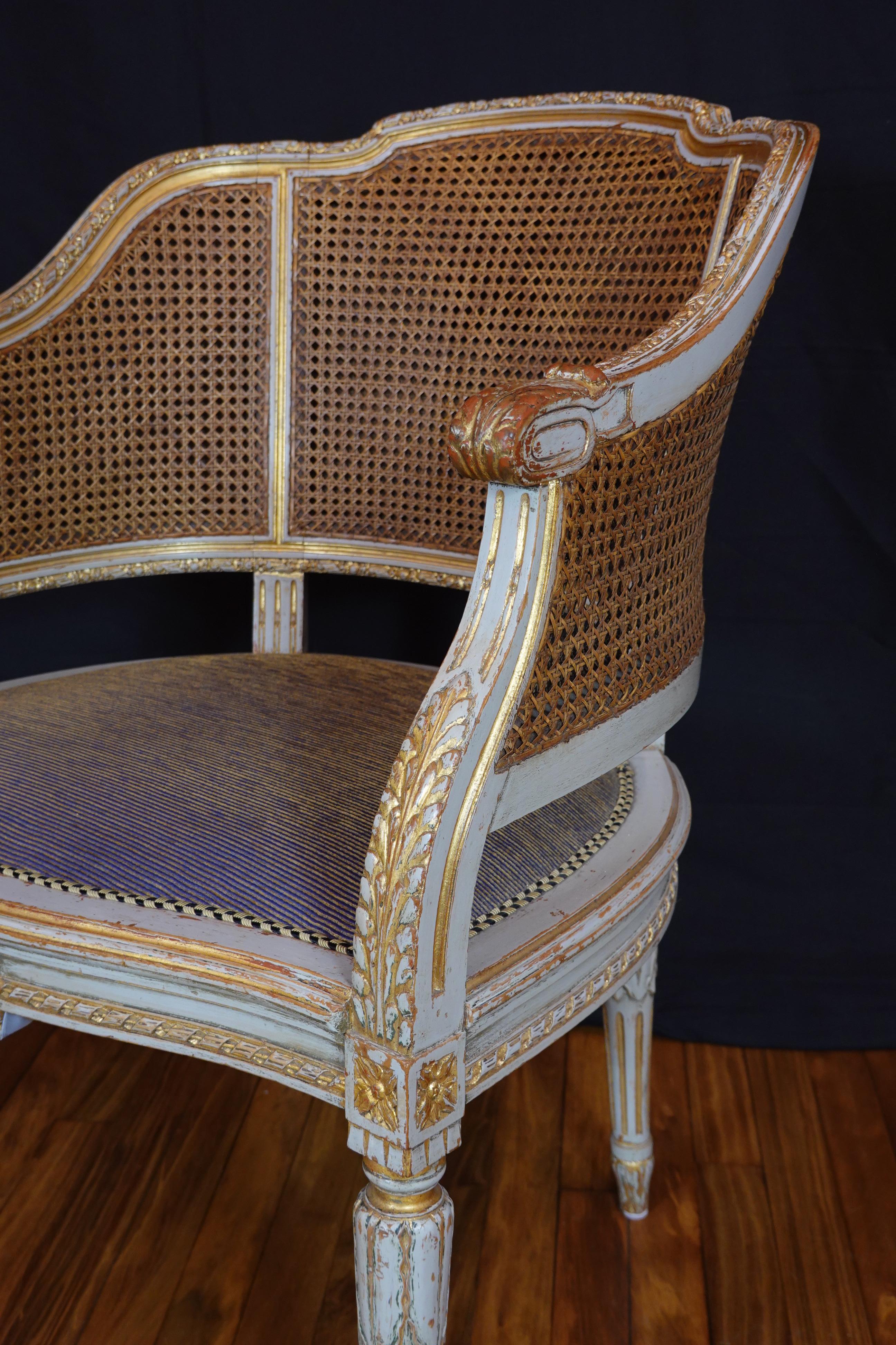 French Louis XVI Style Desk Chair with Caned Back and Upholstered Seat 5
