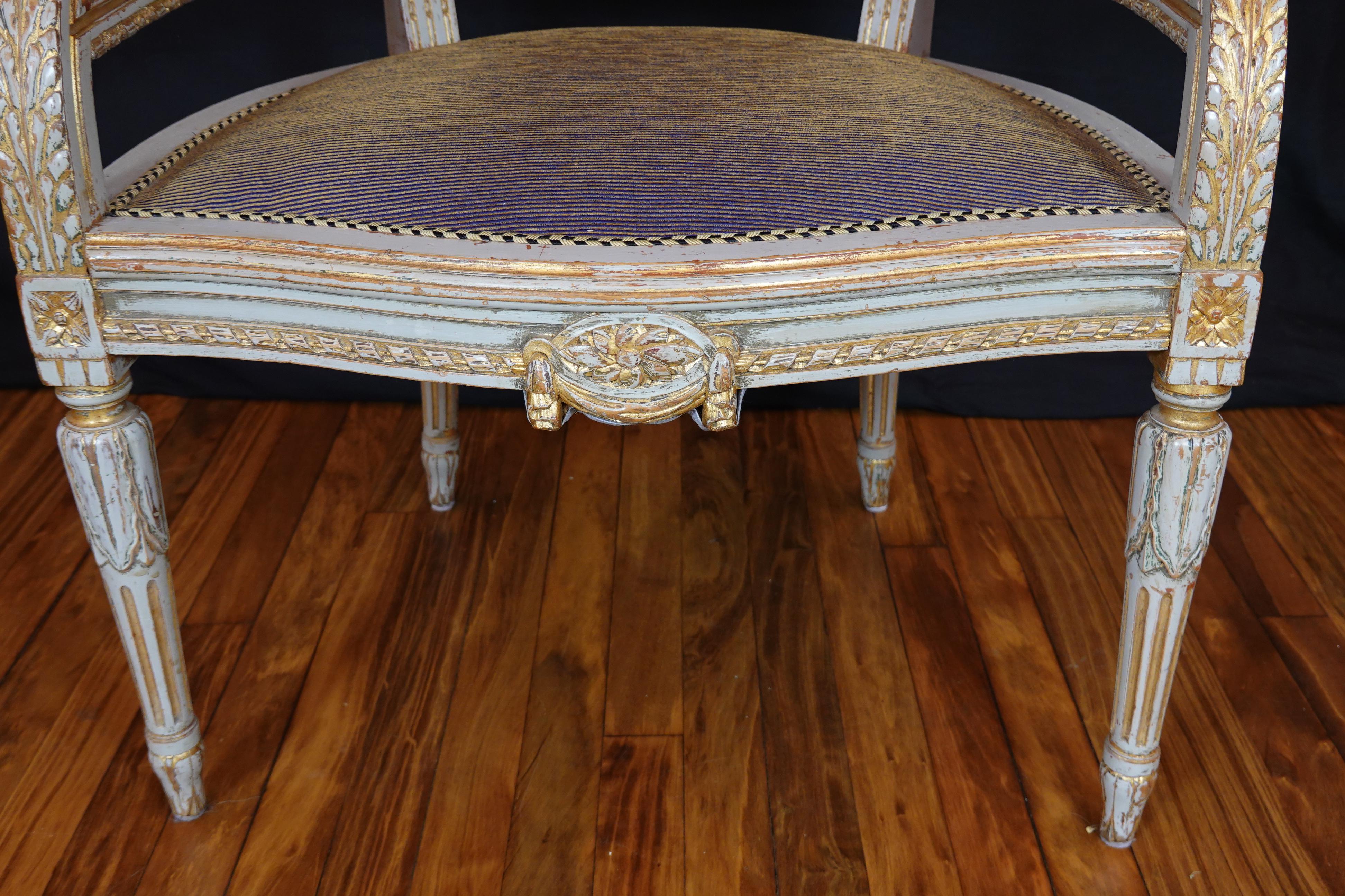 French Louis XVI Style Desk Chair with Caned Back and Upholstered Seat 7