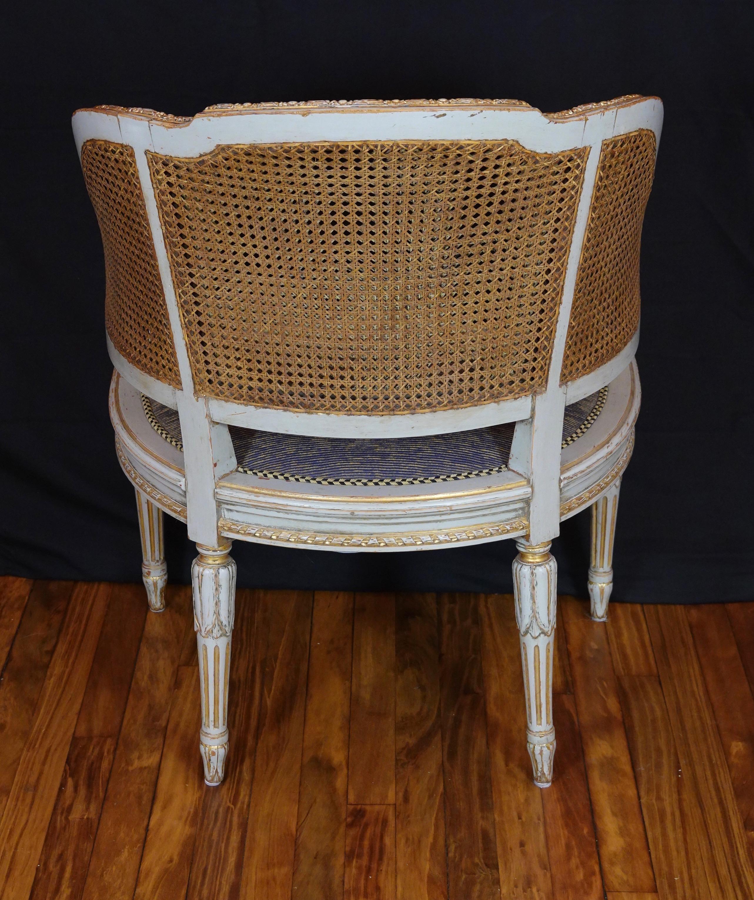 20th Century French Louis XVI Style Desk Chair with Caned Back and Upholstered Seat